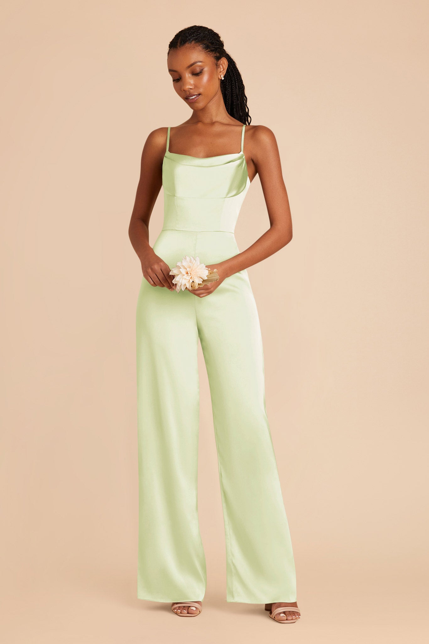 Pale Pistachio Donna Matte Satin Bridesmaid Jumpsuit by Birdy Grey