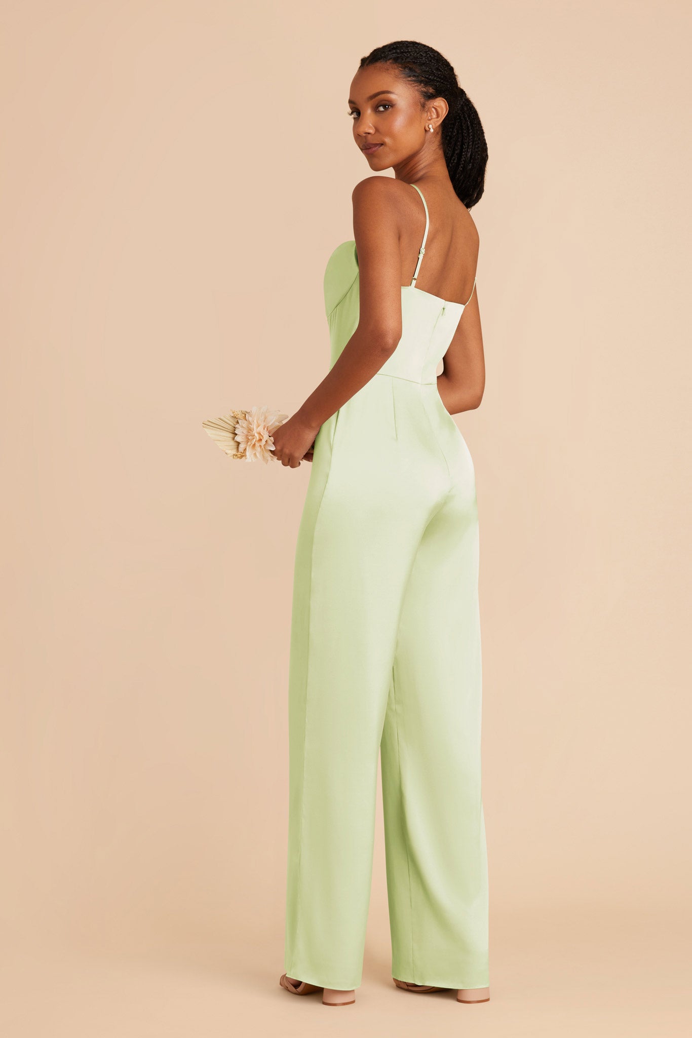 Pale Pistachio Donna Matte Satin Bridesmaid Jumpsuit by Birdy Grey