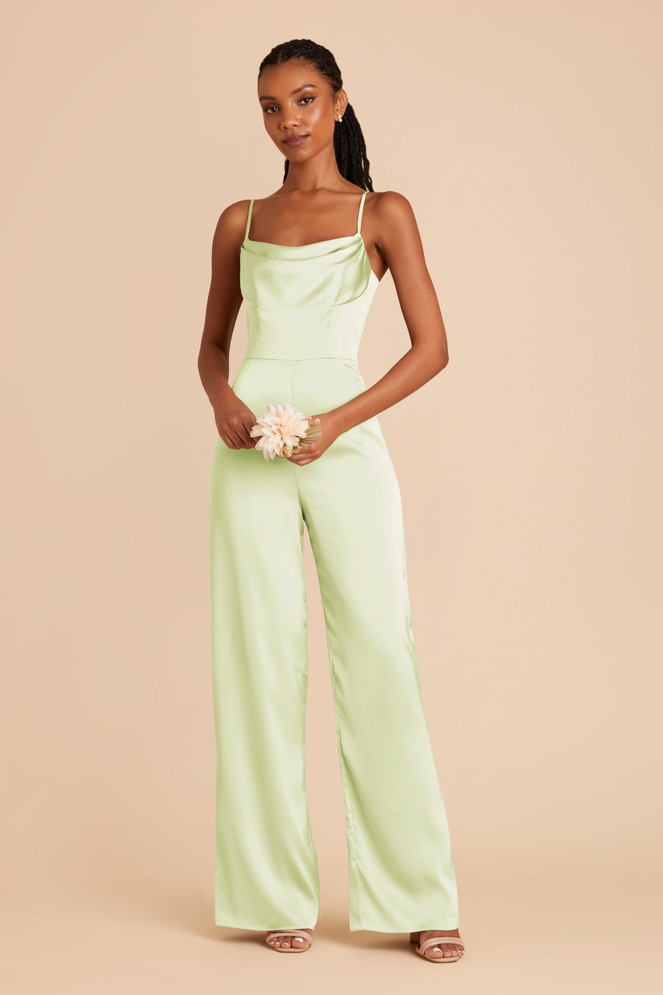 Pale Pistachio Donna Matte Satin Bridesmaid Jumpsuit by Birdy Grey