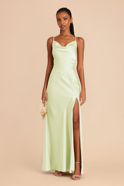 Pale Pistachio Lisa Long Matte Satin Dress by Birdy Grey