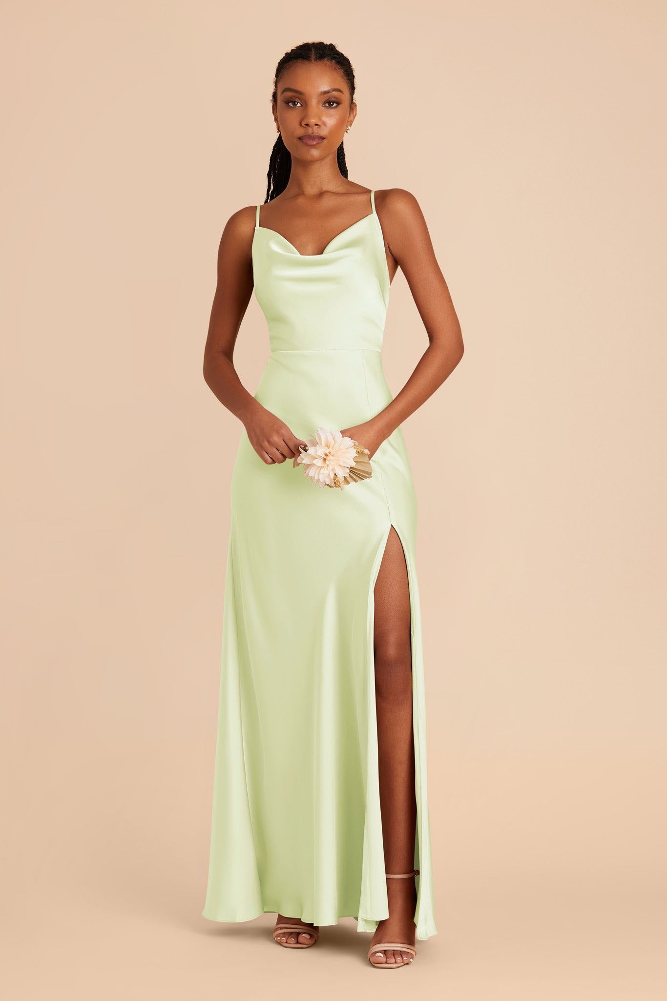 Pale Pistachio Lisa Long Matte Satin Dress by Birdy Grey