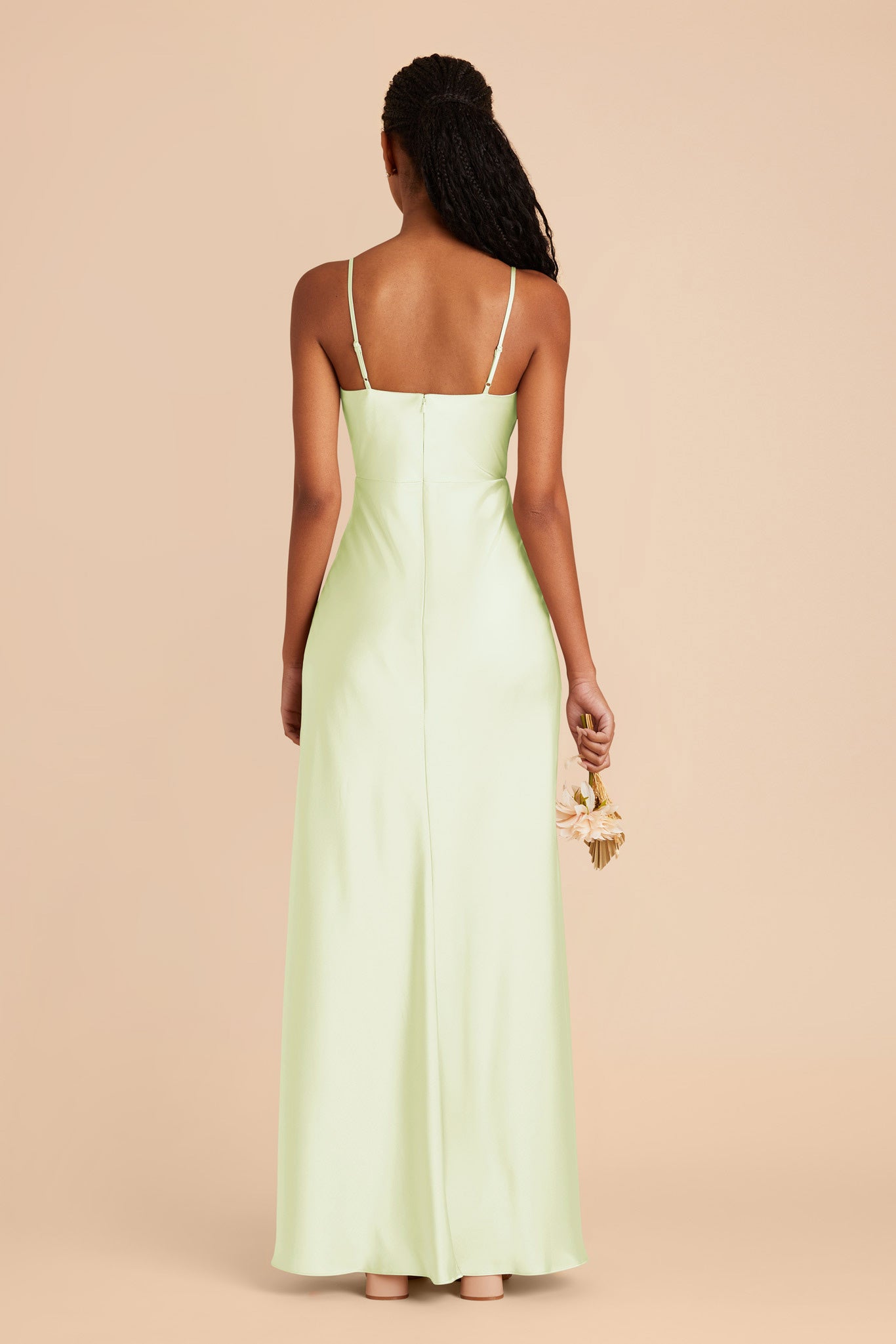 Pale Pistachio Lisa Long Matte Satin Dress by Birdy Grey