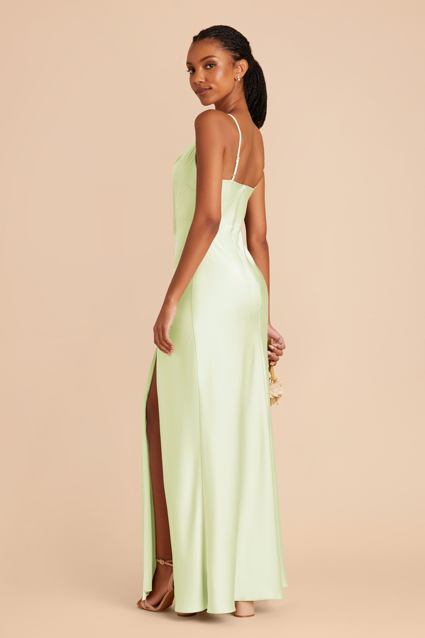 Pale Pistachio Lisa Long Matte Satin Dress by Birdy Grey