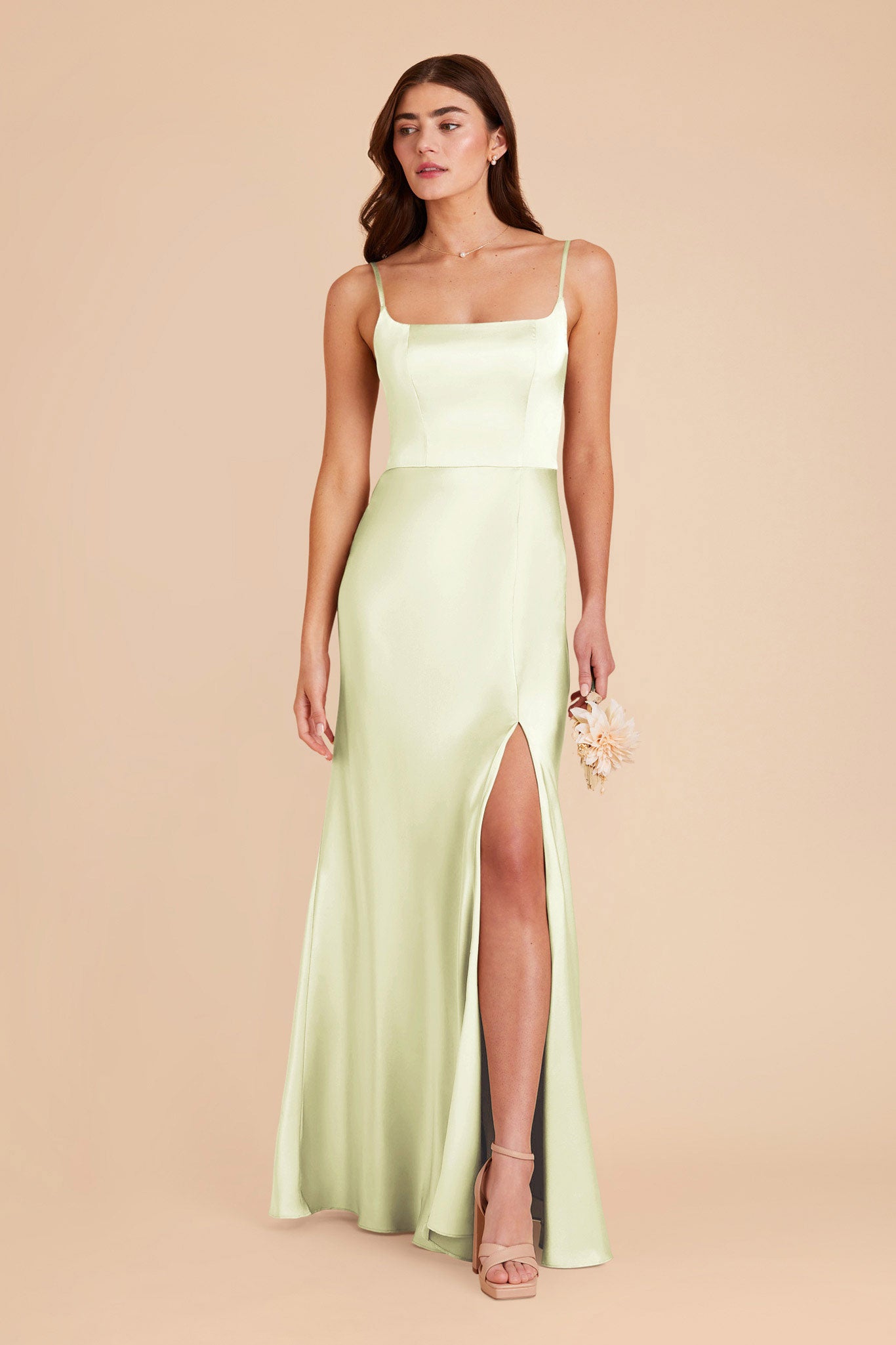 Pale Pistachio Mai Matte Satin Dress by Birdy Grey