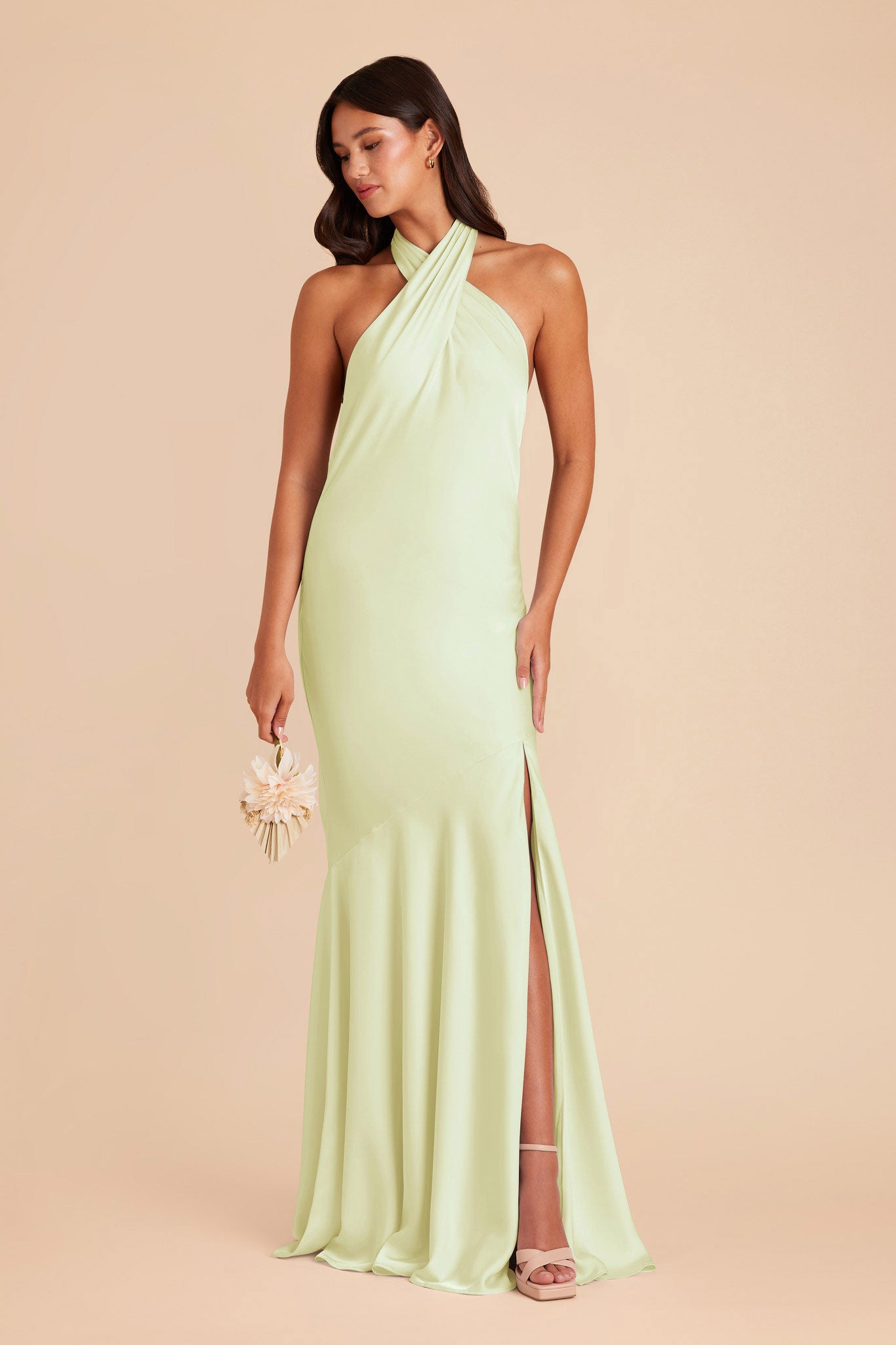 Pale Pistachio Stephanie Matte Satin Dress by Birdy Grey