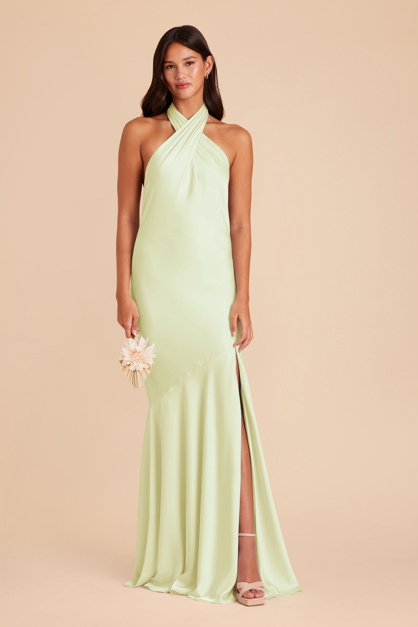 Pale Pistachio Stephanie Matte Satin Dress by Birdy Grey