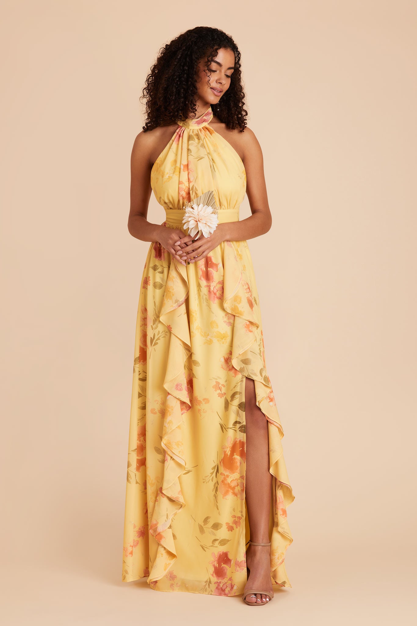 Yellow Floral Chiffon Dress