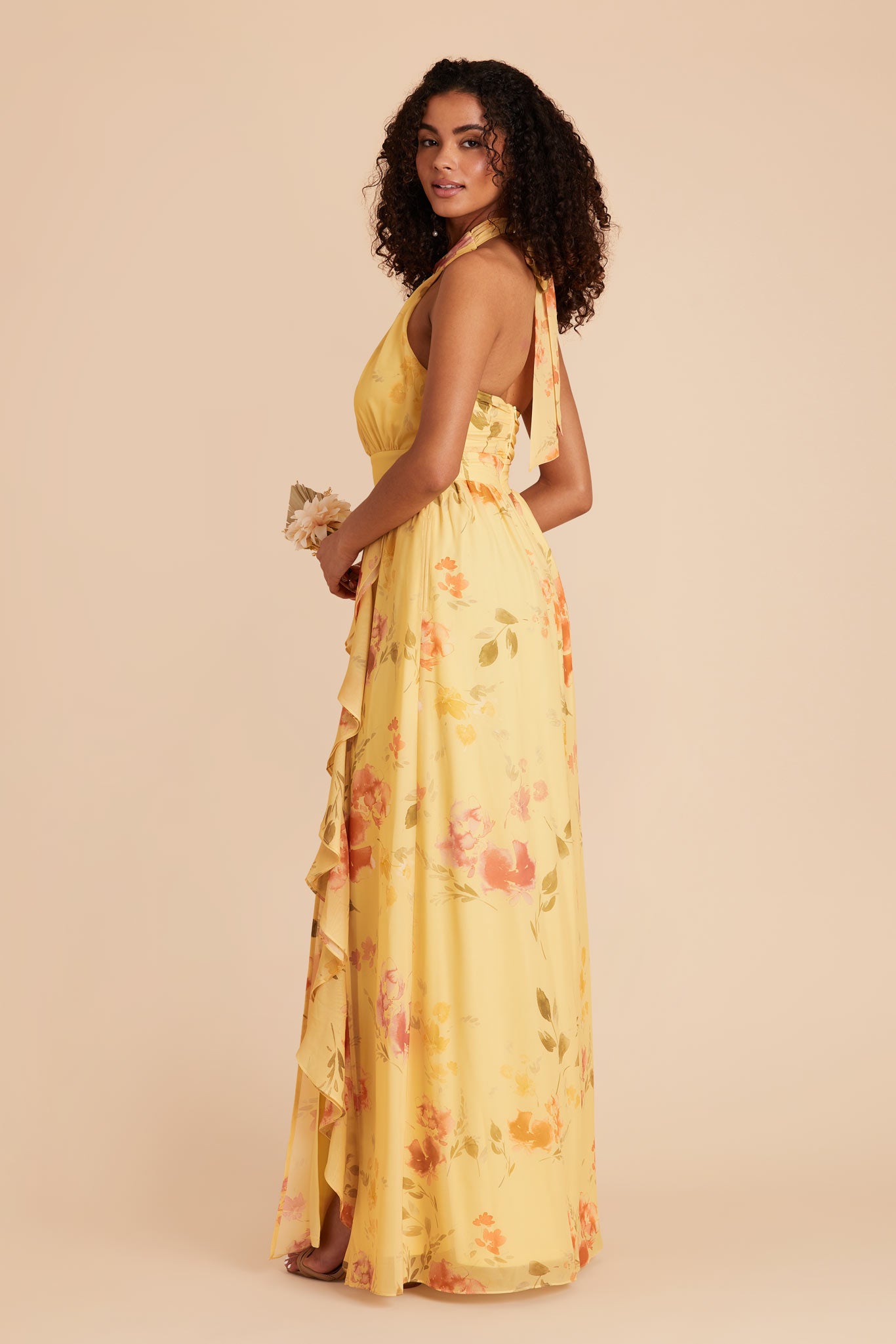 Yellow Floral Chiffon Dress