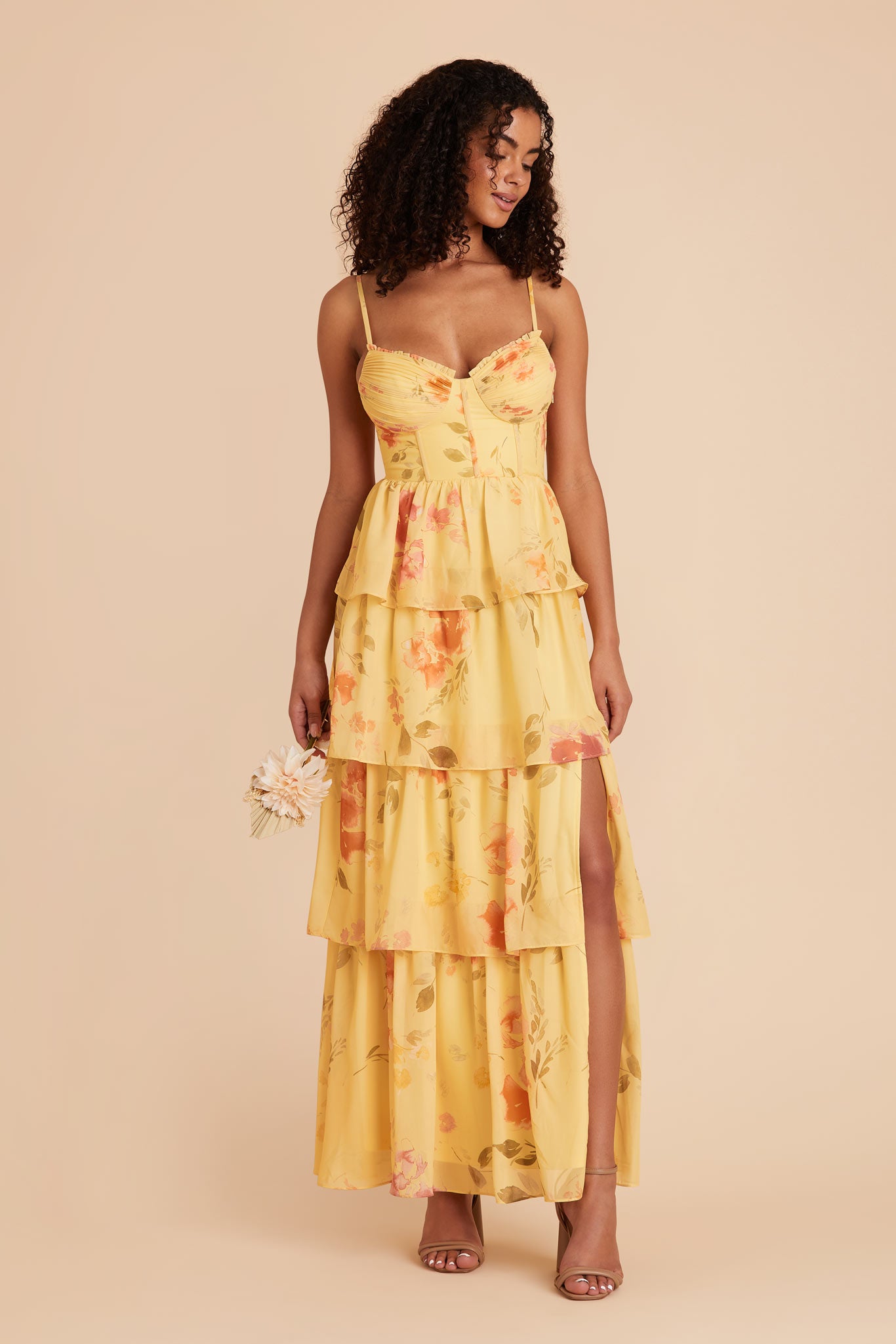 Yellow Floral Chiffon Dress