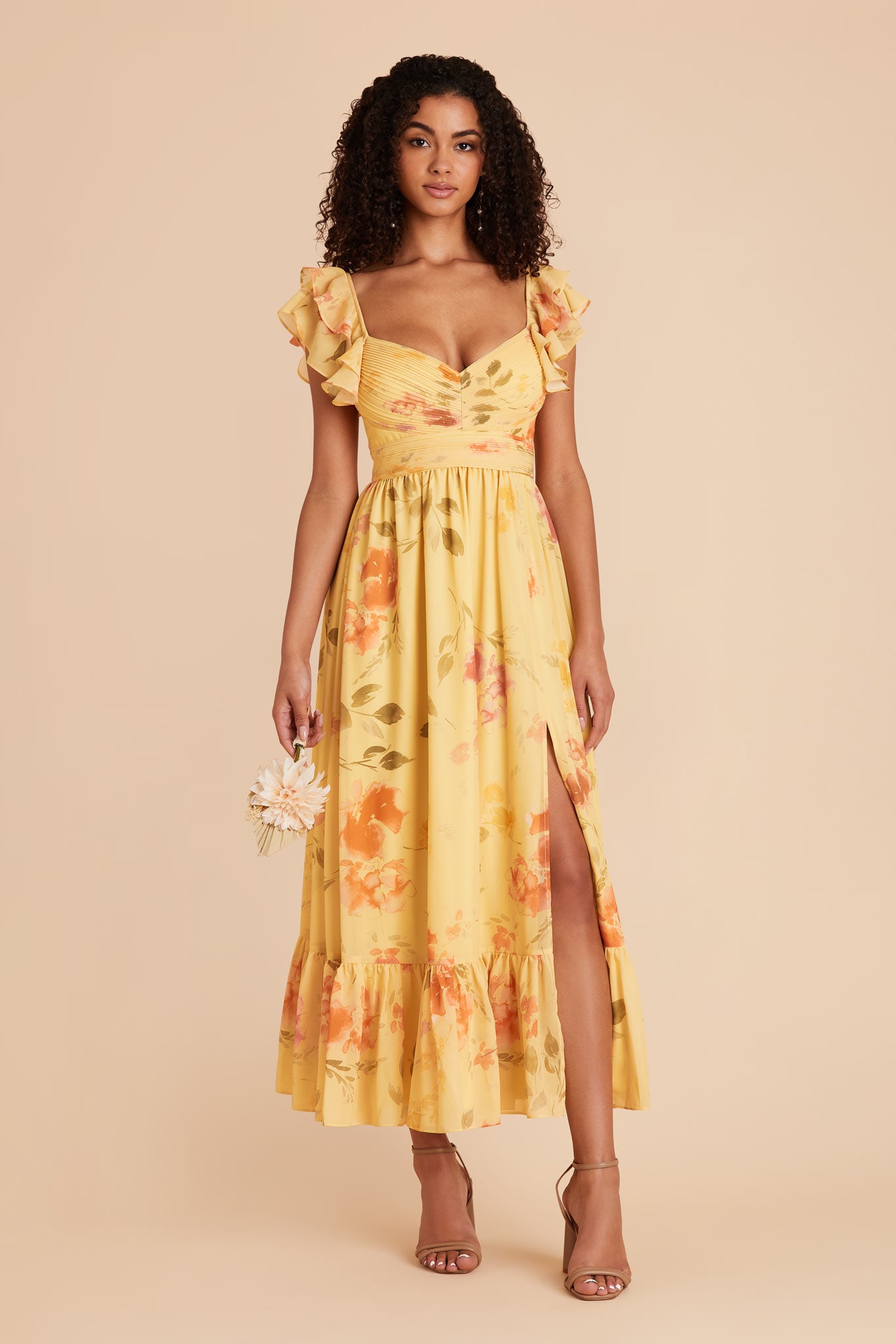 Pale Yellow Rococo Floral Michelle Chiffon Dress by Birdy Grey