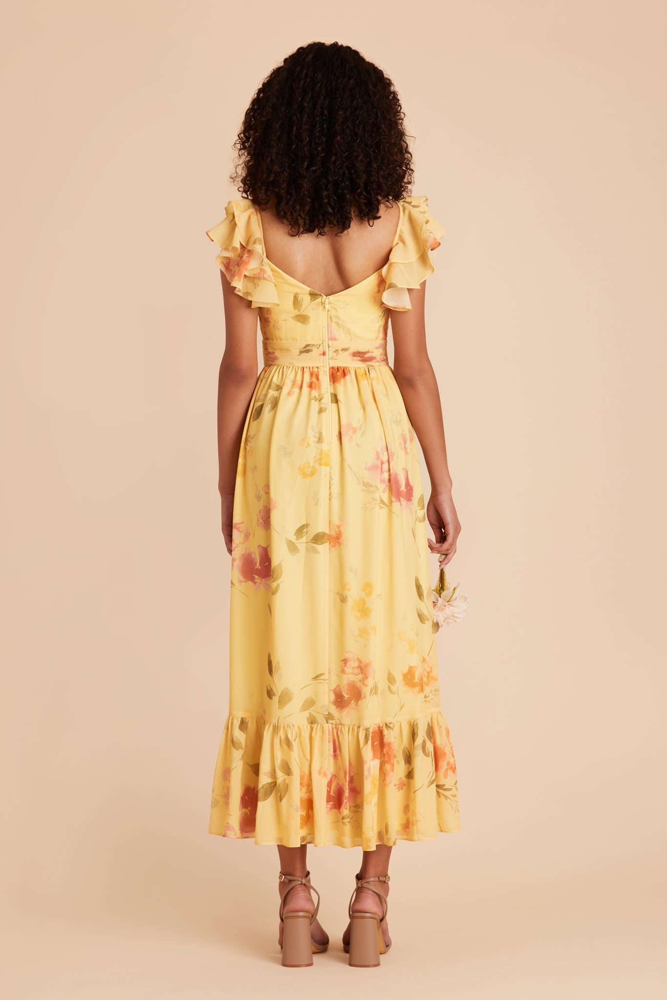 Pale Yellow Rococo Floral Michelle Chiffon Dress by Birdy Grey