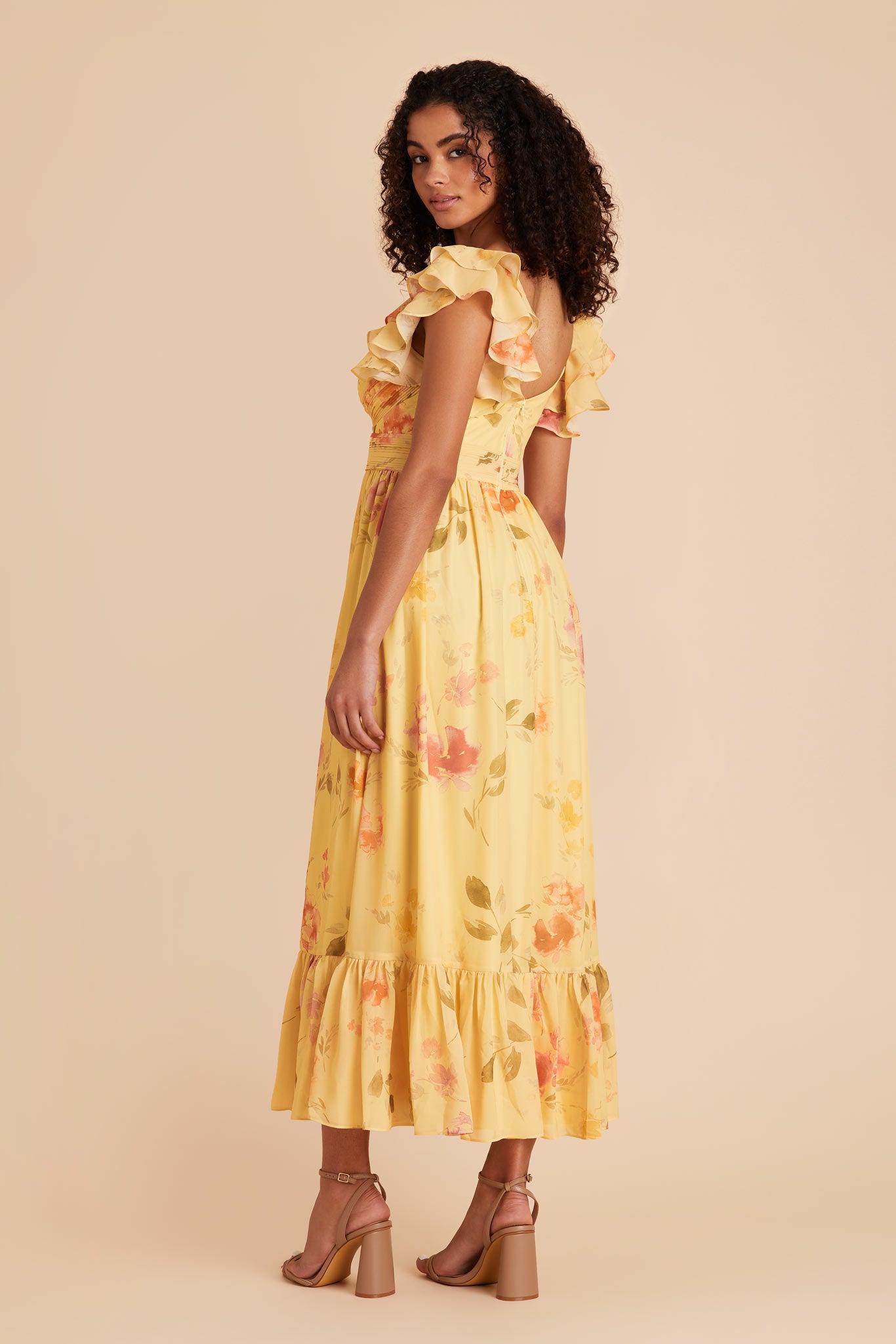 Pale Yellow Rococo Floral Michelle Chiffon Dress by Birdy Grey