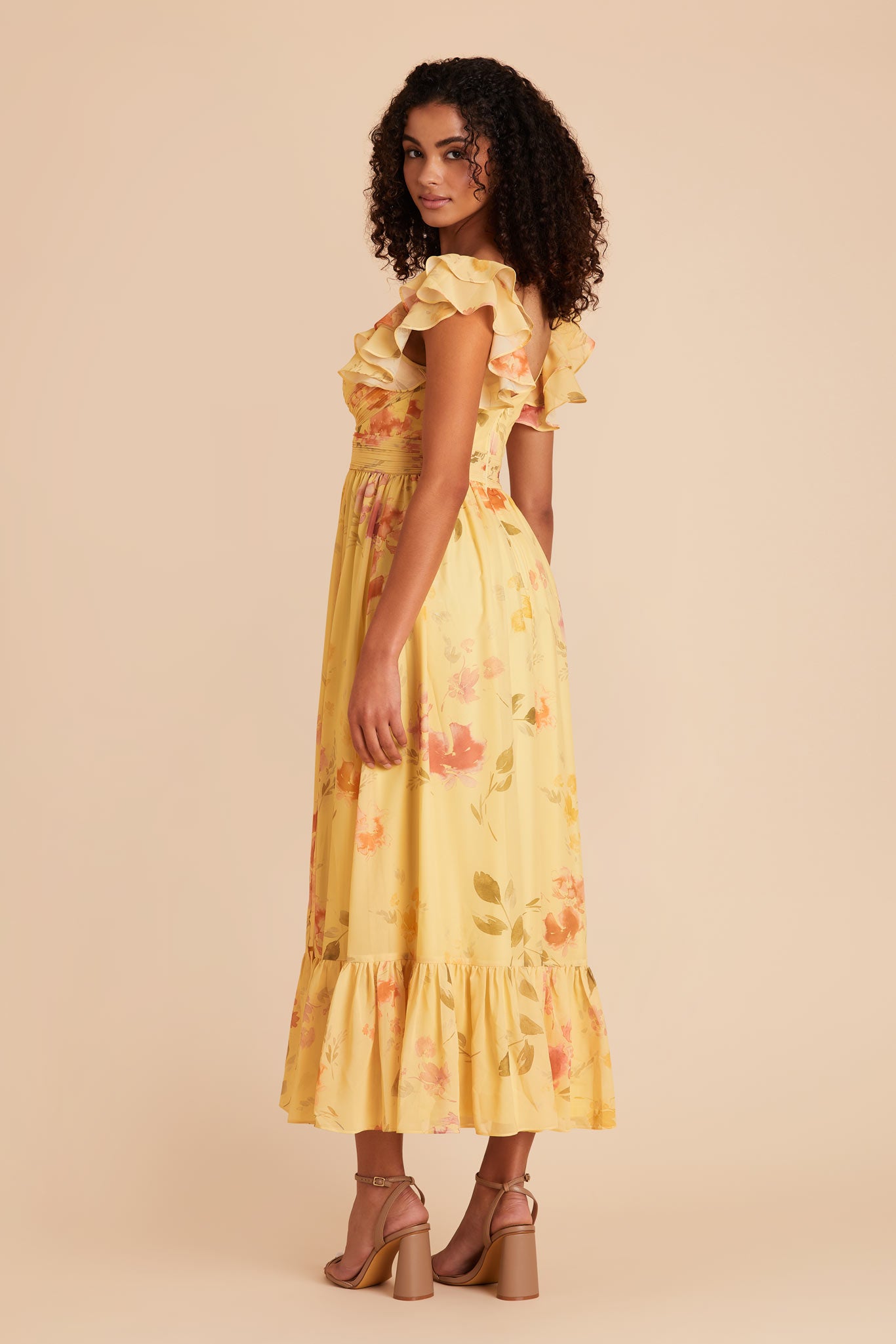 Pale Yellow Rococo Floral Michelle Chiffon Dress by Birdy Grey