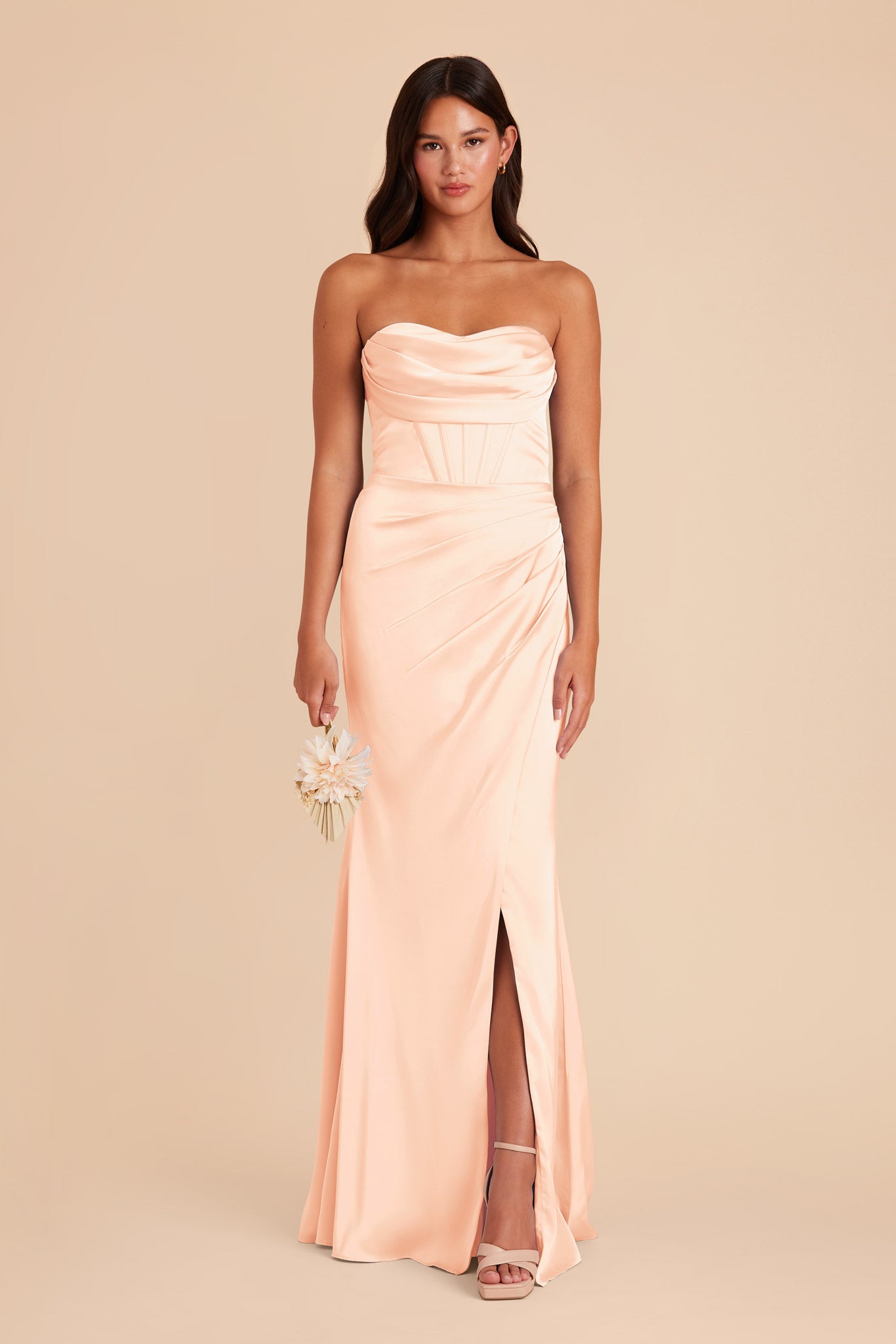 Peach Cream Carrie Matte Satin Dress by Birdy Grey