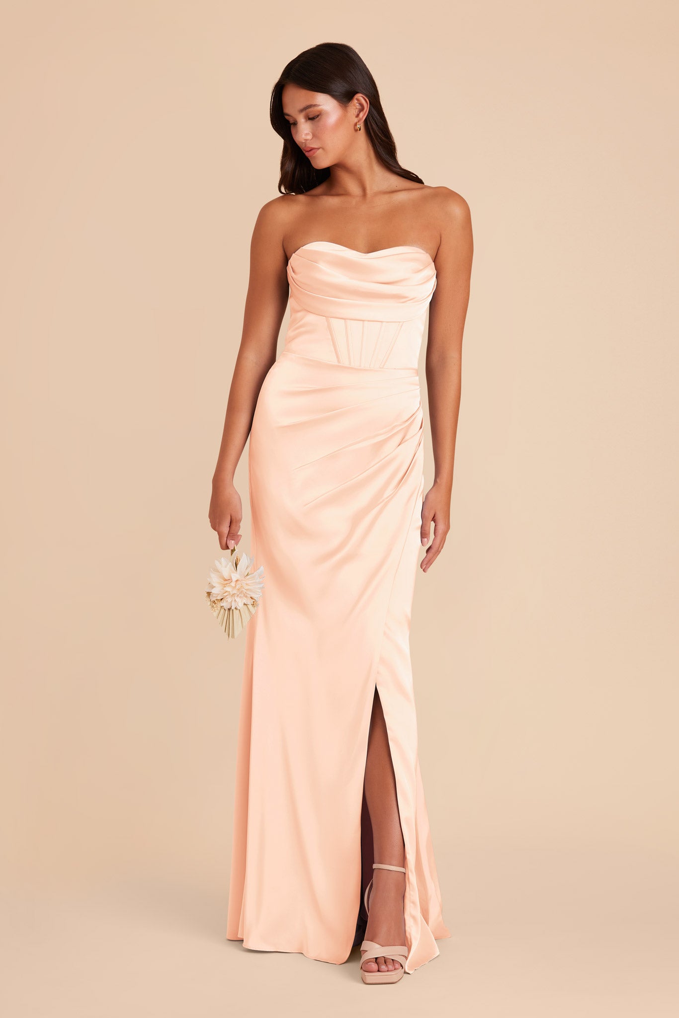 Peach Cream Carrie Matte Satin Dress by Birdy Grey