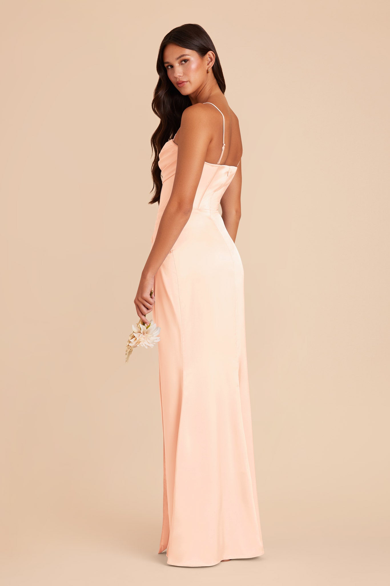 Peach Cream Carrie Matte Satin Dress by Birdy Grey