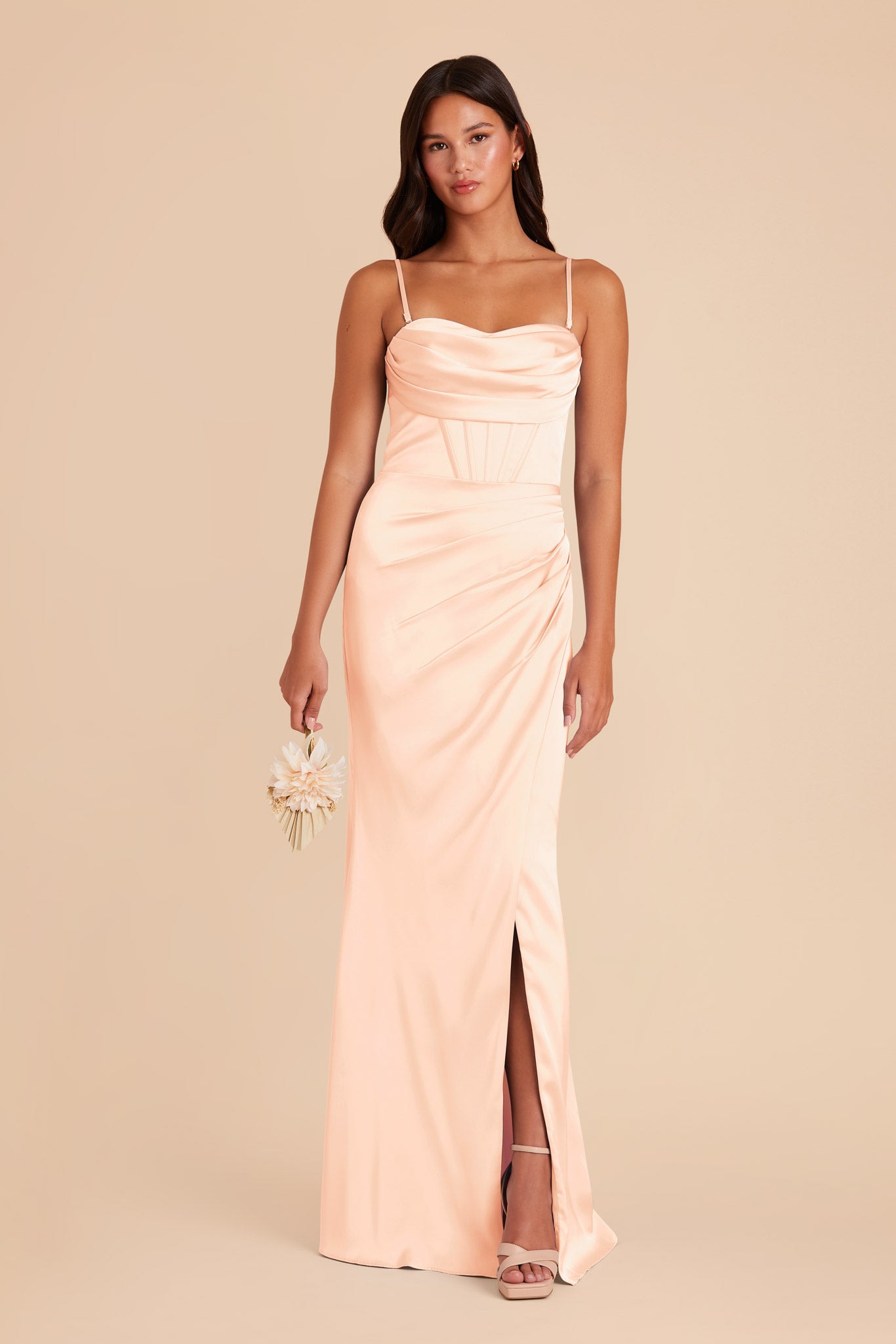 Peach Cream Carrie Matte Satin Dress by Birdy Grey