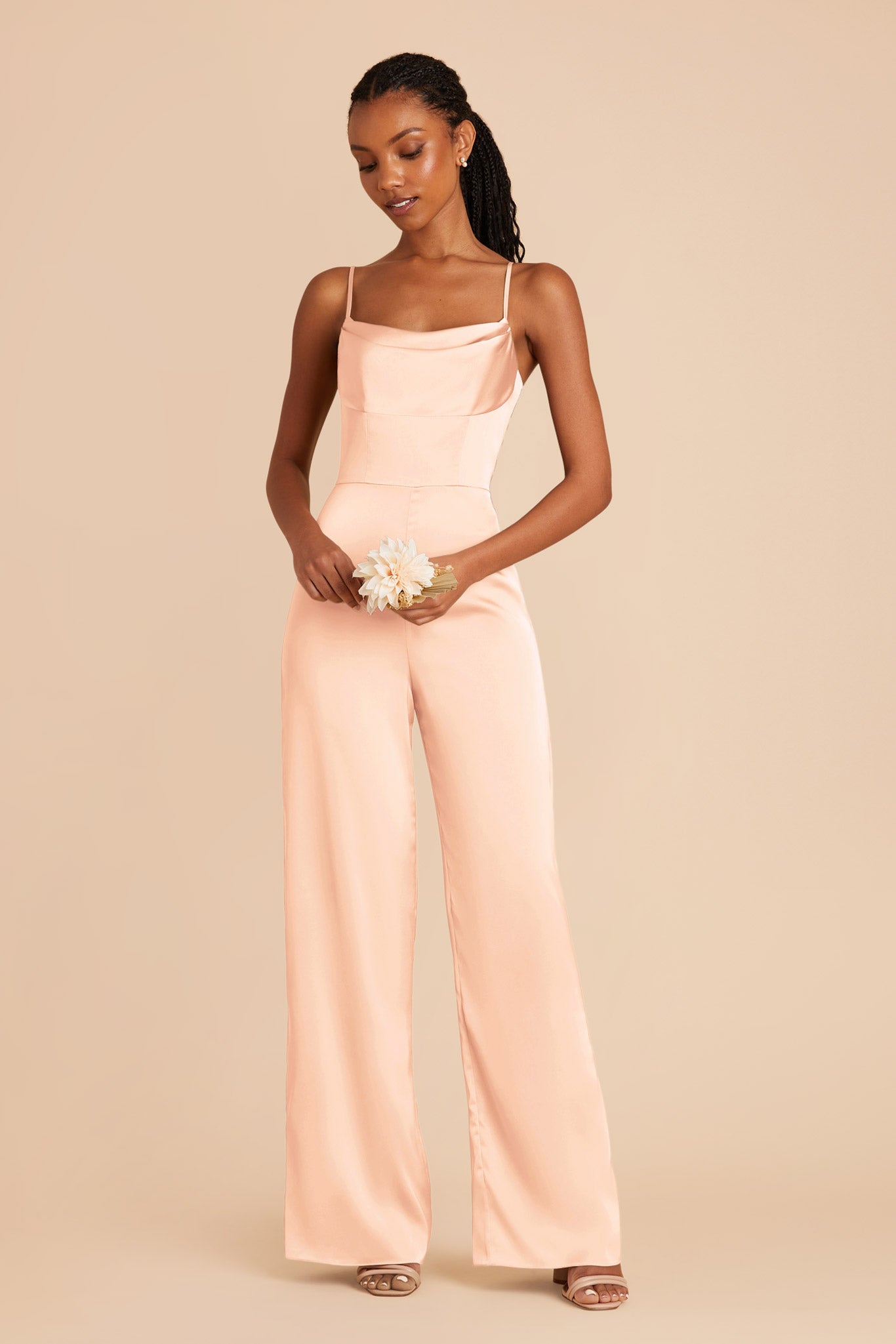 Peach Cream Donna Matte Satin Bridesmaid Jumpsuit by Birdy Grey