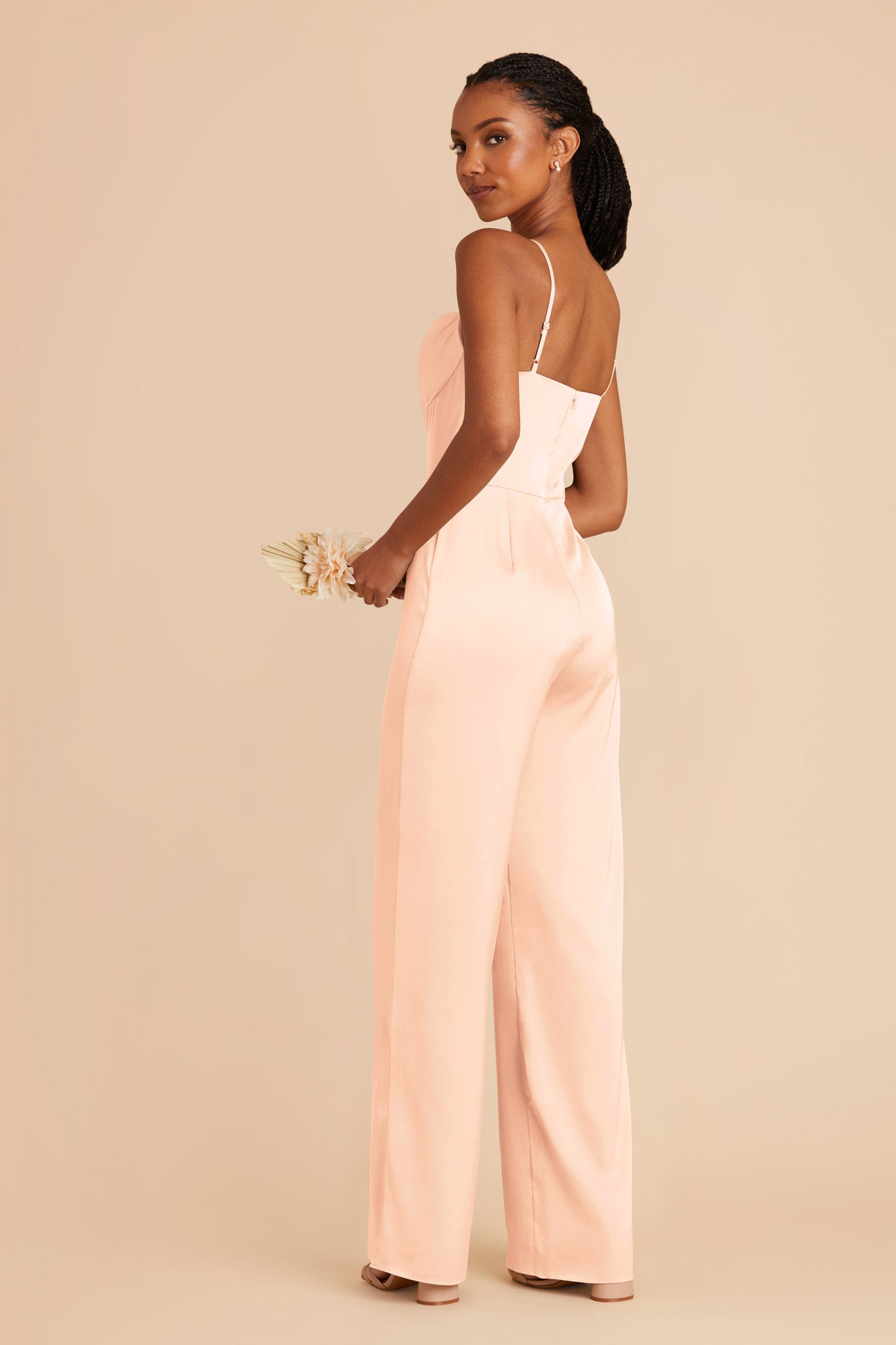 Peach Cream Donna Matte Satin Bridesmaid Jumpsuit by Birdy Grey