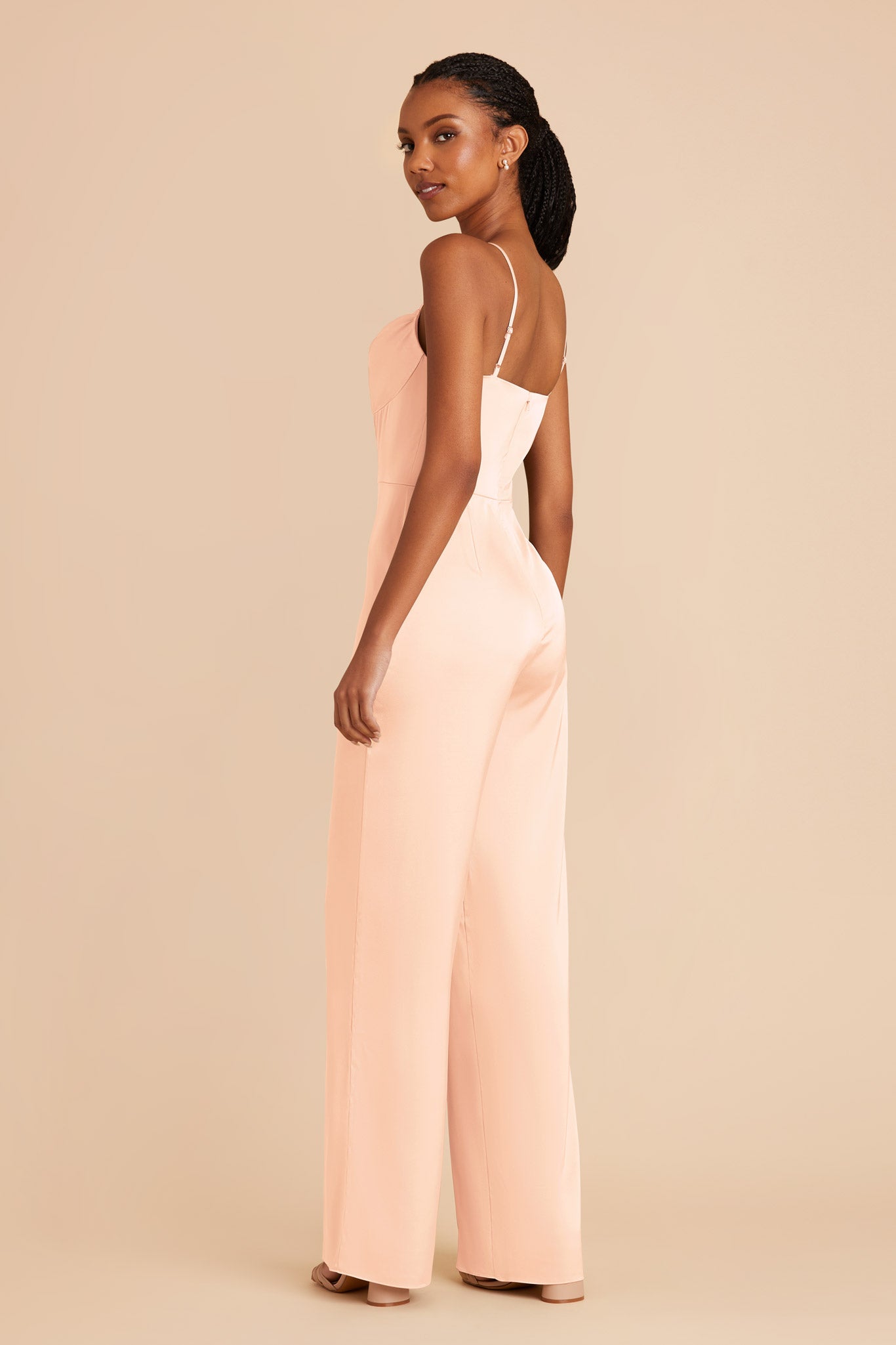 Peach Cream Donna Matte Satin Bridesmaid Jumpsuit by Birdy Grey