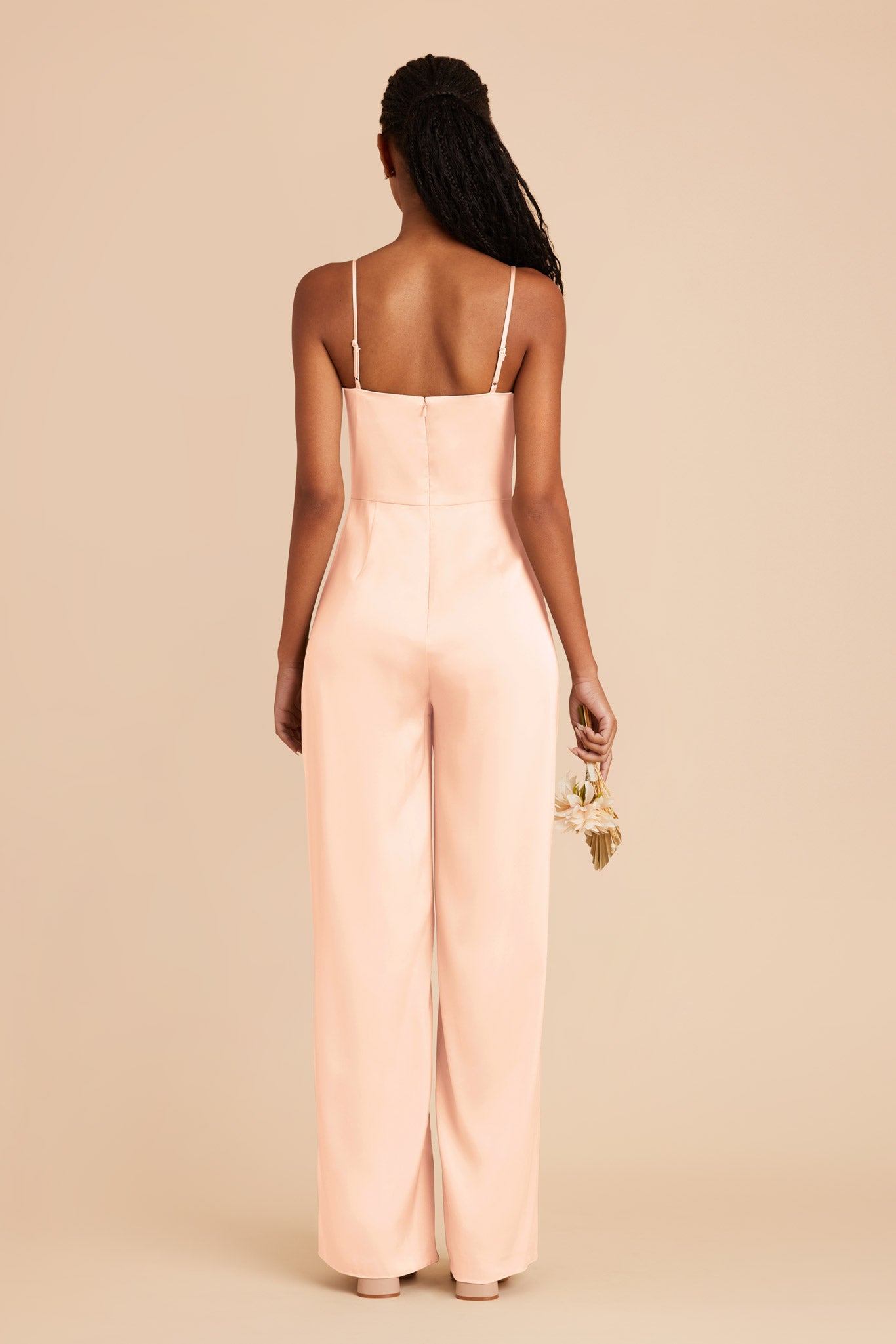 Peach Cream Donna Matte Satin Bridesmaid Jumpsuit by Birdy Grey