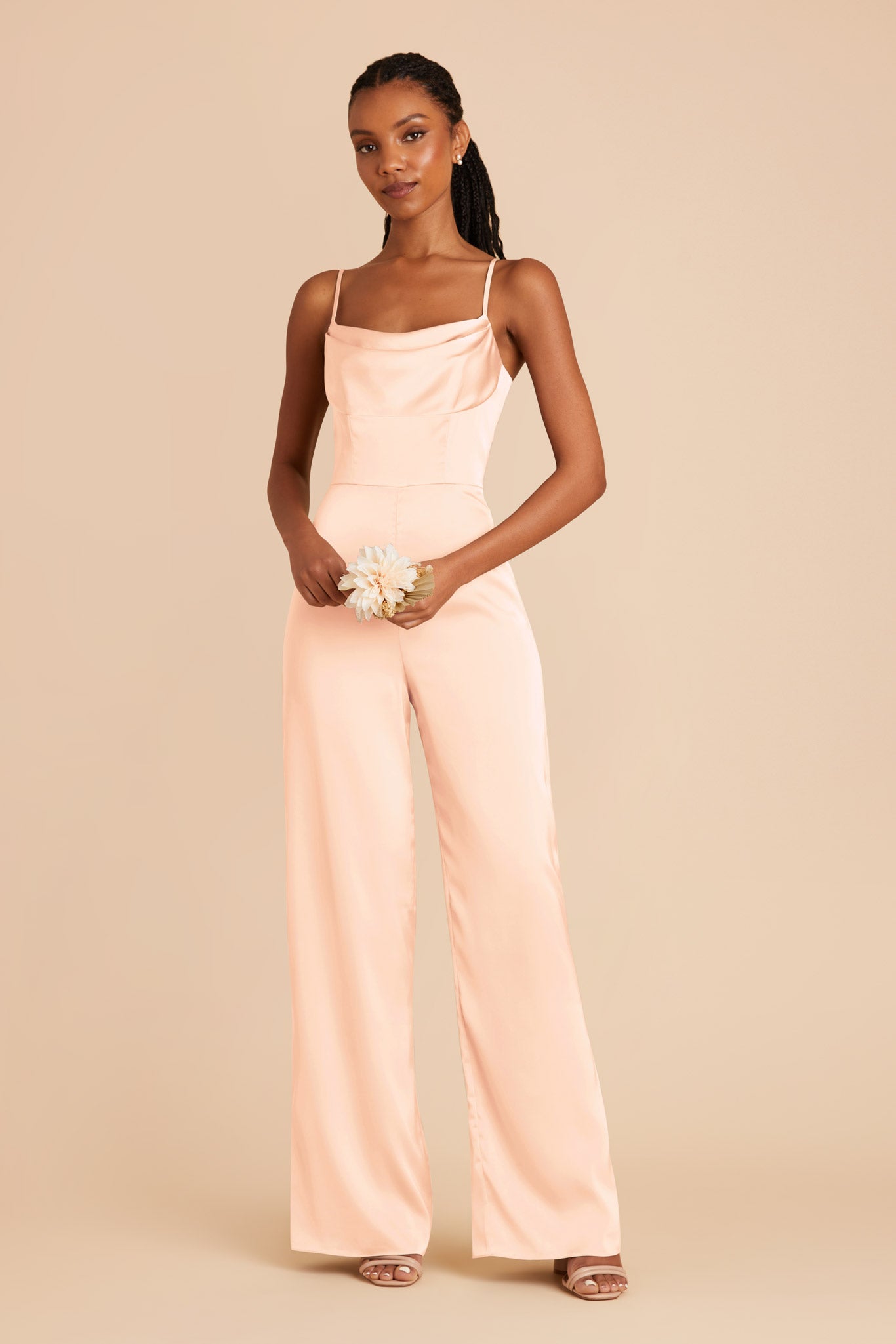 Peach Cream Donna Matte Satin Bridesmaid Jumpsuit by Birdy Grey