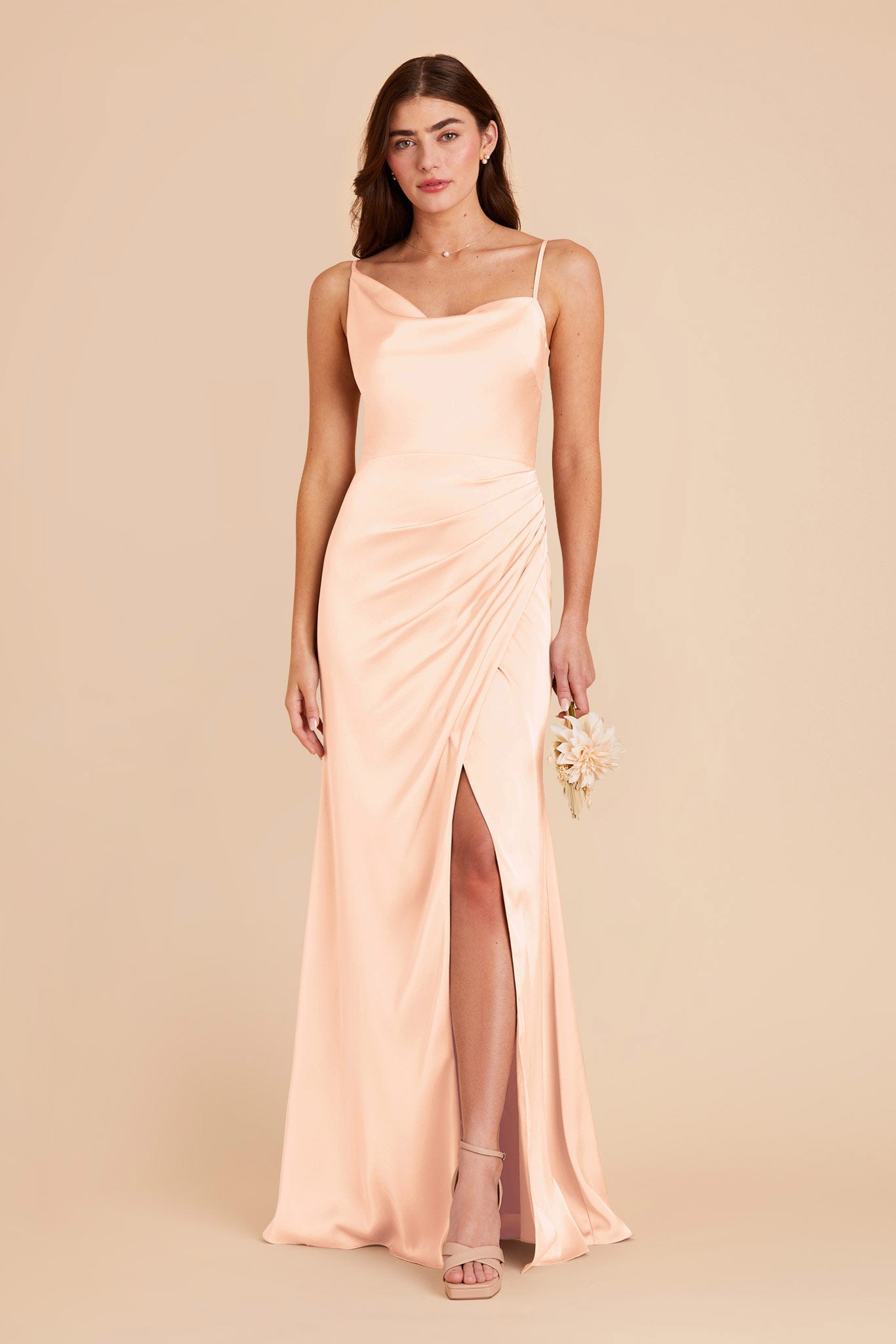 Peach Cream Jennifer Matte Satin Dress by Birdy Grey