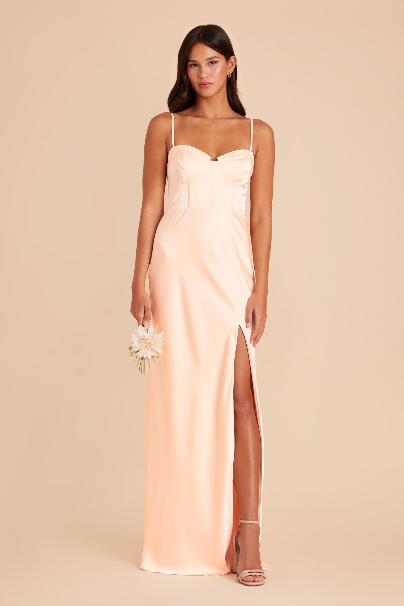 Peach Cream Jessica Matte Satin Dress by Birdy Grey