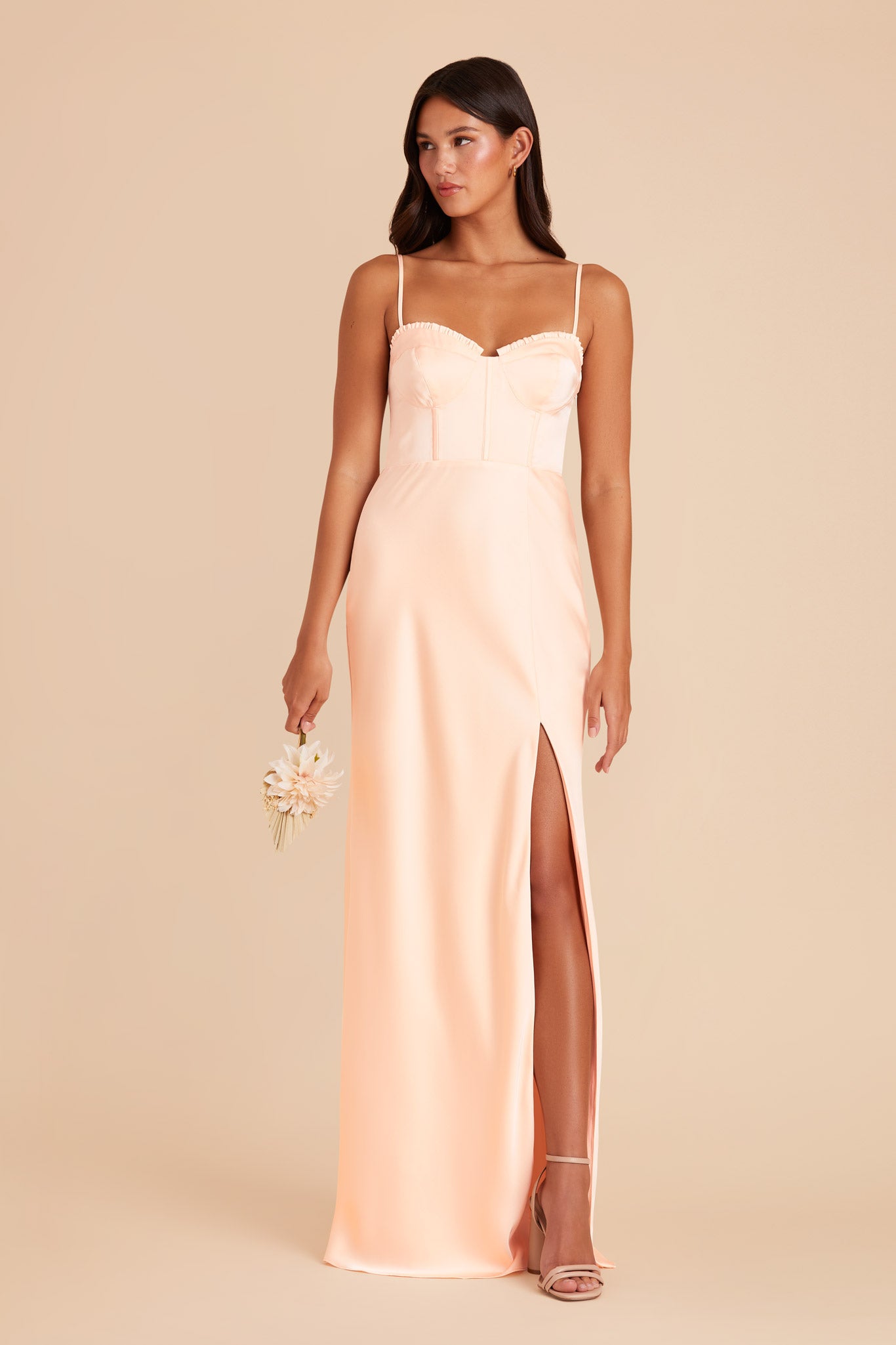 Peach Cream Jessica Matte Satin Dress by Birdy Grey