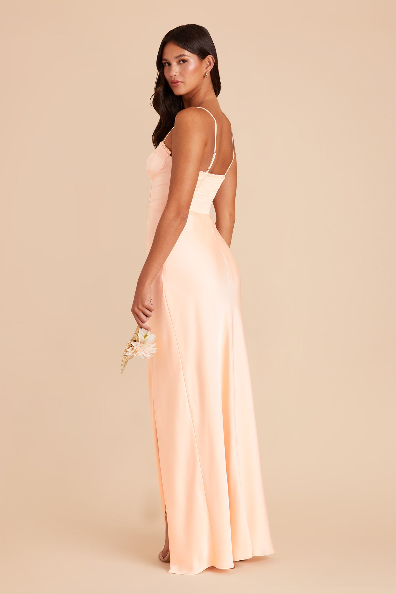 Peach Cream Jessica Matte Satin Dress by Birdy Grey