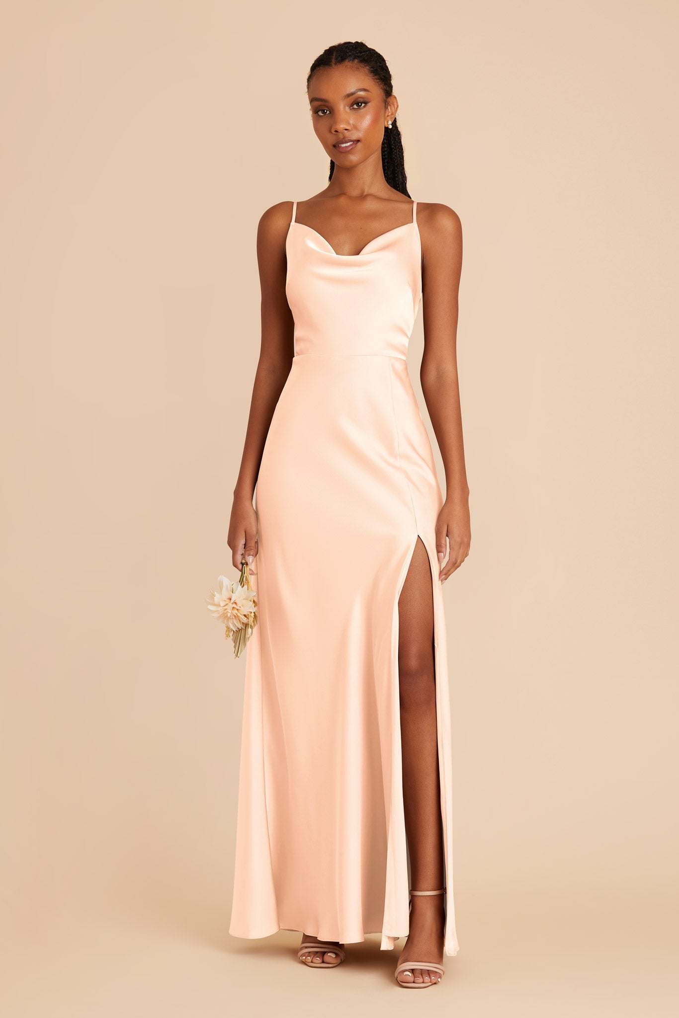 Peach Cream Lisa Long Matte Satin Dress by Birdy Grey