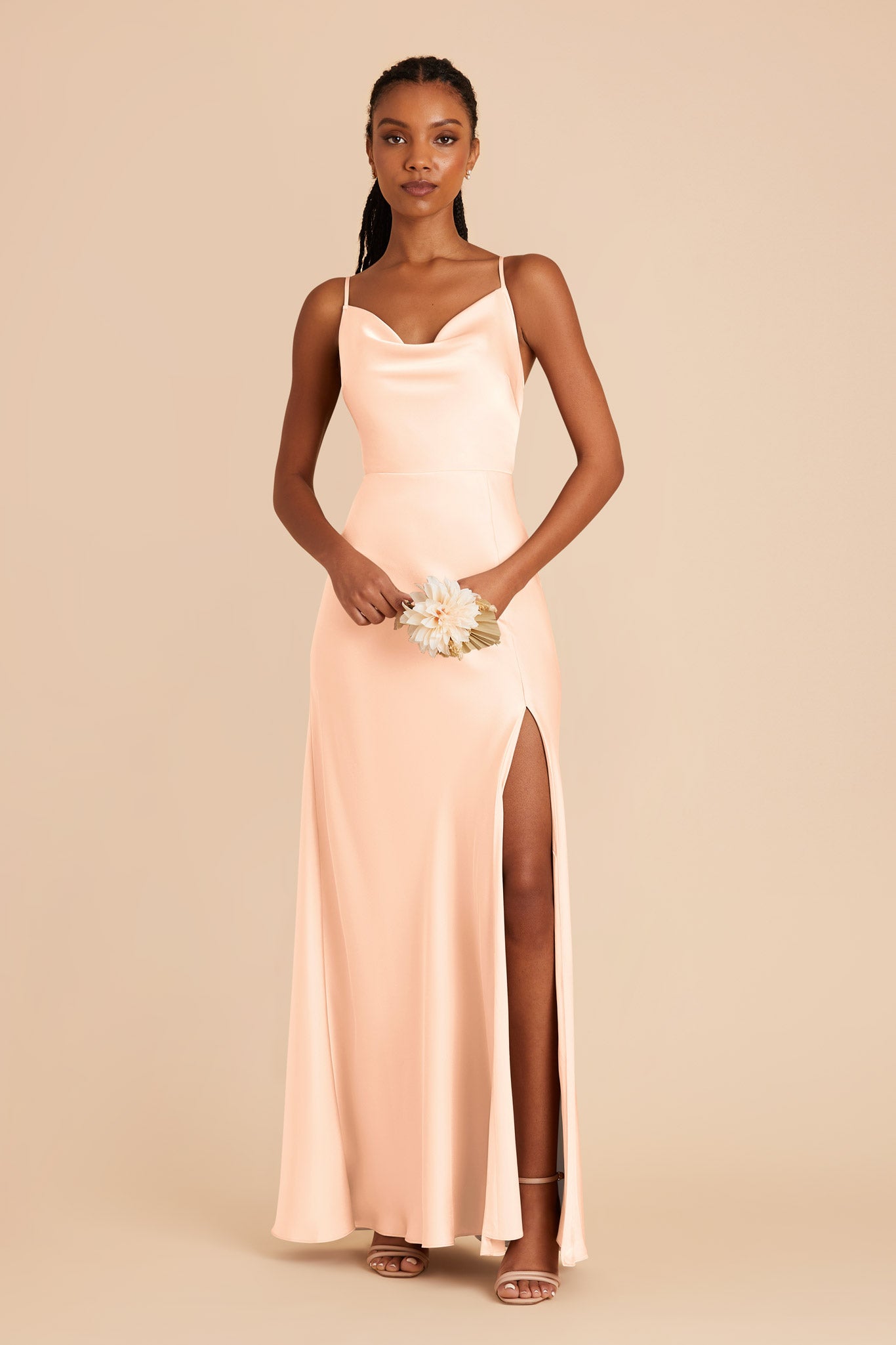 Peach Cream Lisa Long Matte Satin Dress by Birdy Grey