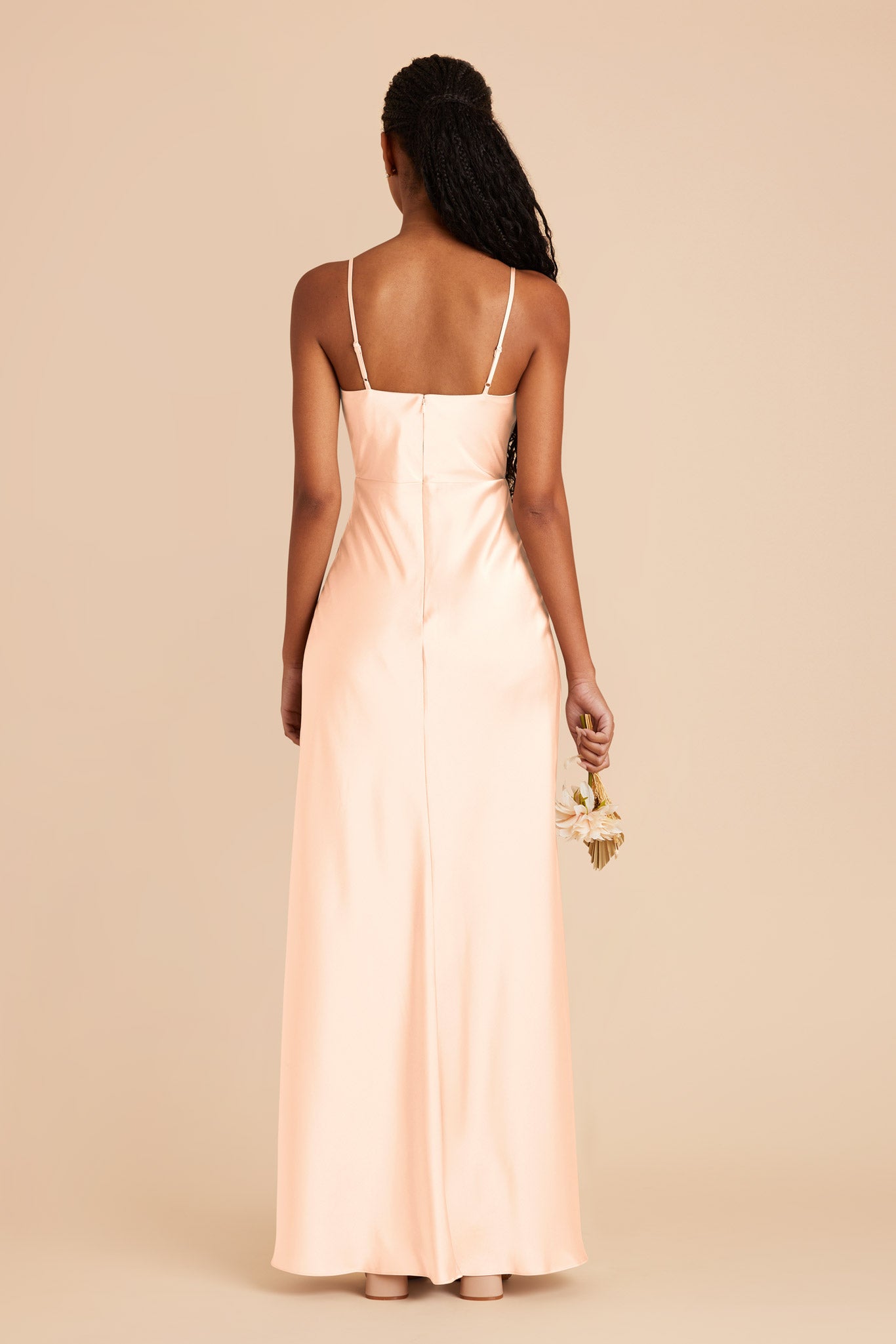 Peach Cream Lisa Long Matte Satin Dress by Birdy Grey