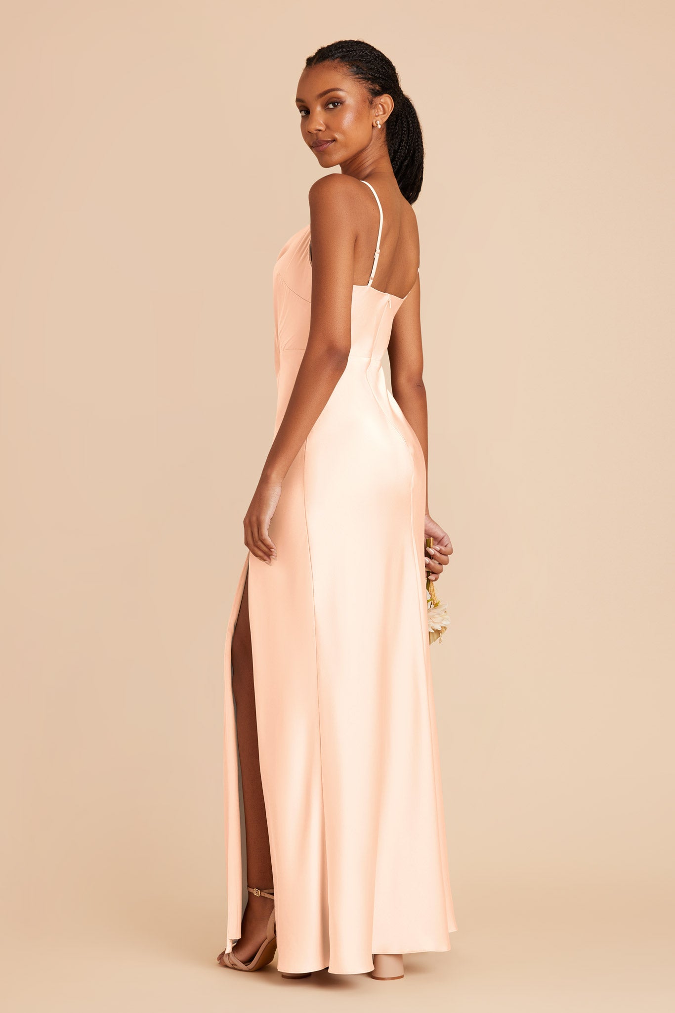 Peach Cream Lisa Long Matte Satin Dress by Birdy Grey