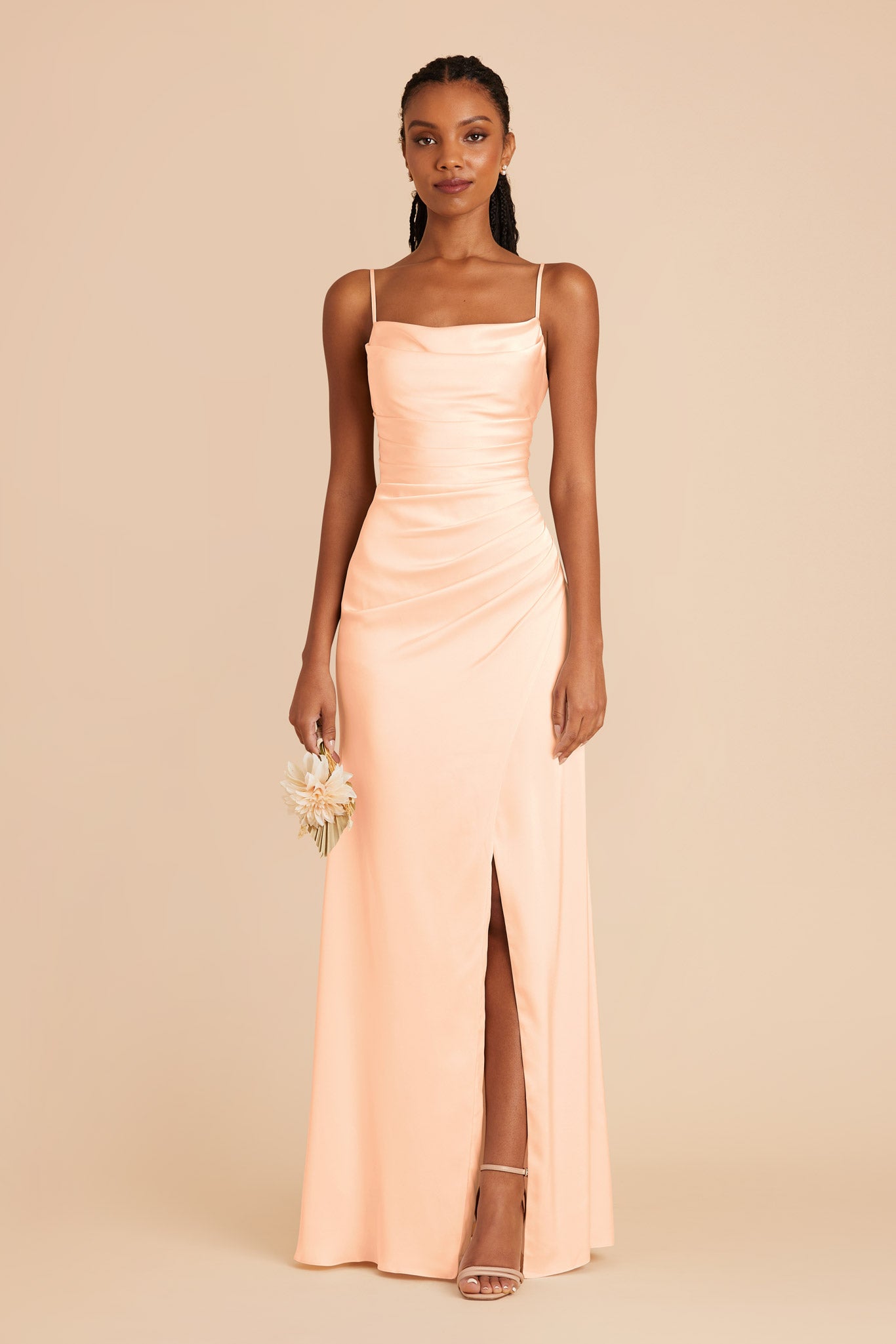 Peach Cream Lydia Matte Satin Dress by Birdy Grey