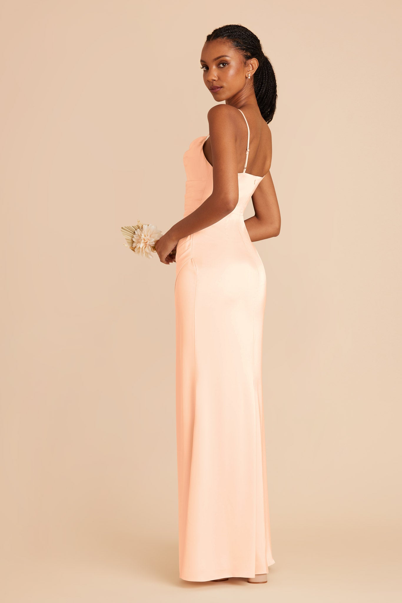 Peach Cream Lydia Matte Satin Dress by Birdy Grey