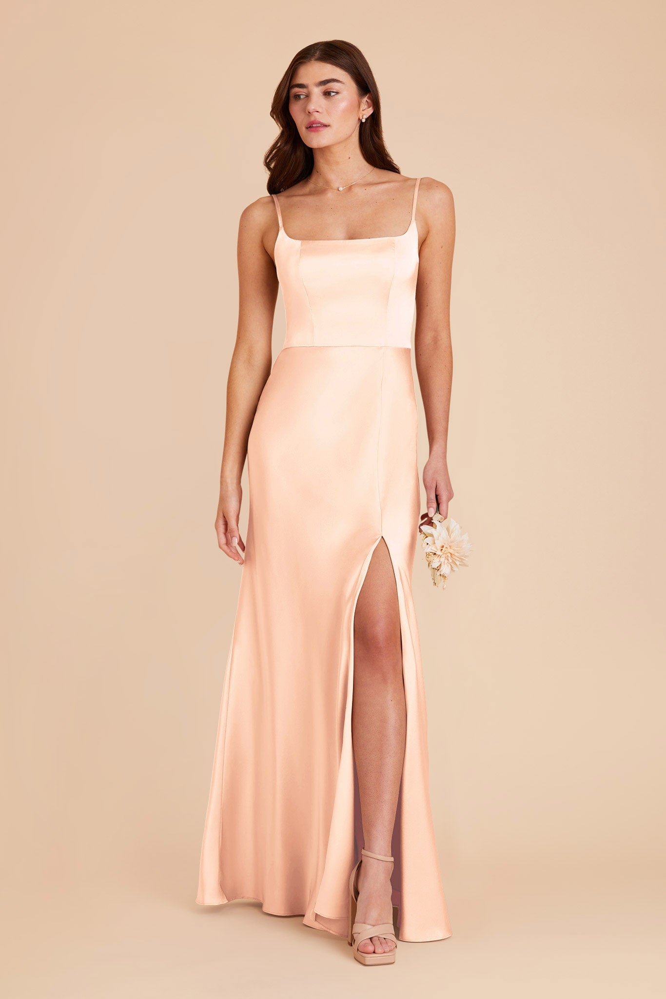 Peach Cream Mai Matte Satin Dress by Birdy Grey