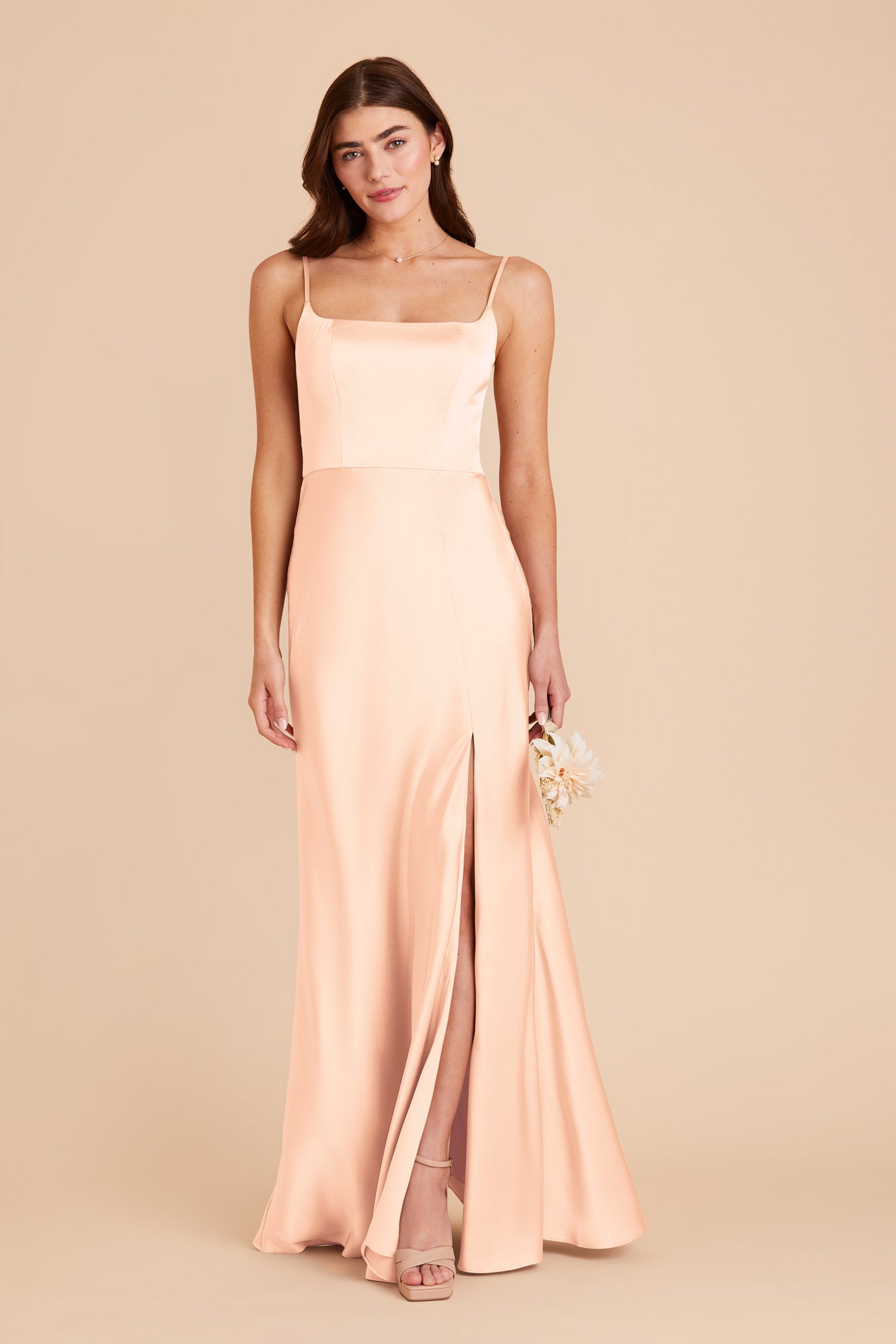 Peach Cream Mai Matte Satin Dress by Birdy Grey