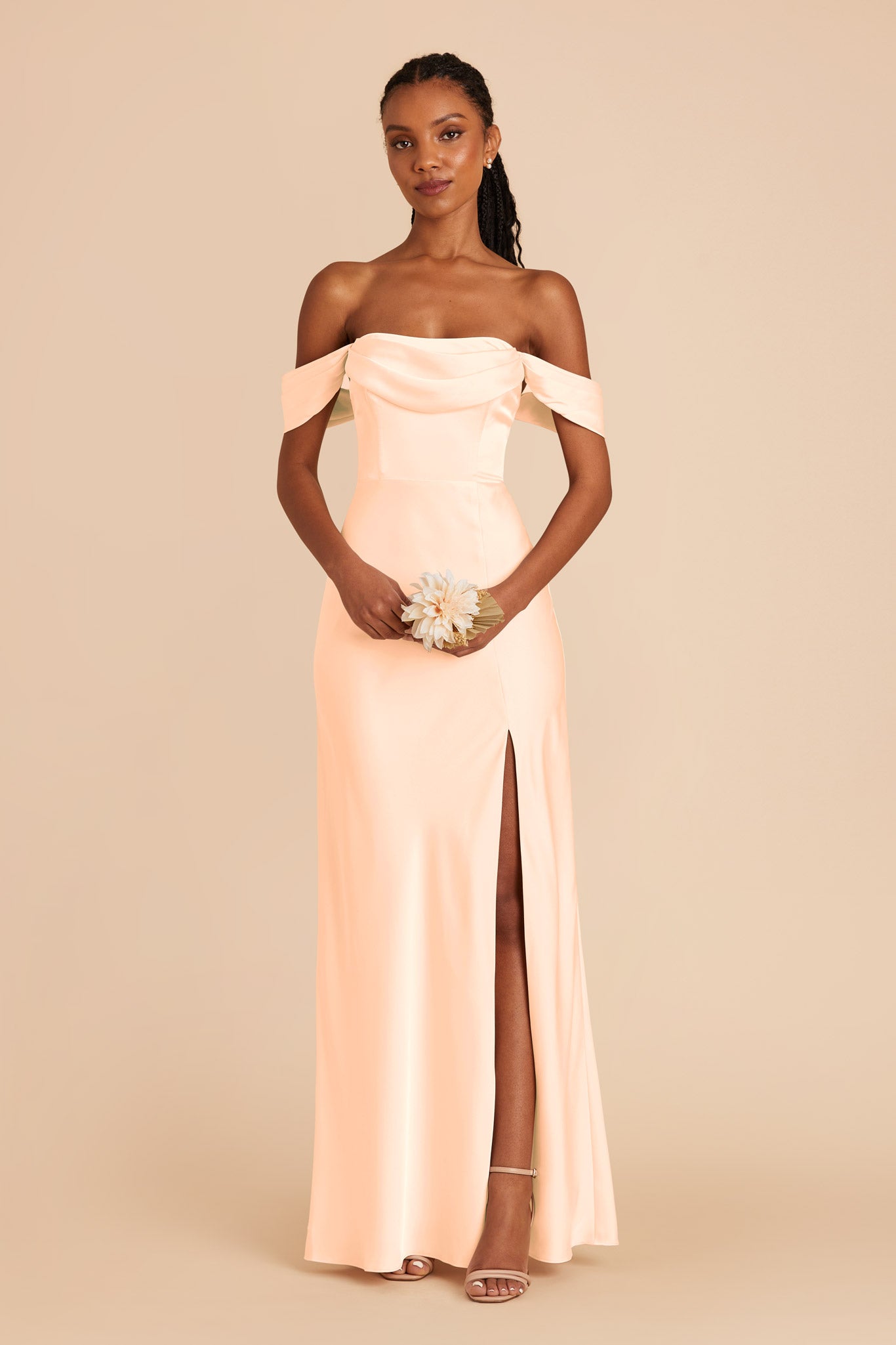 Peach Cream Mia Matte Satin Convertible Dress by Birdy Grey