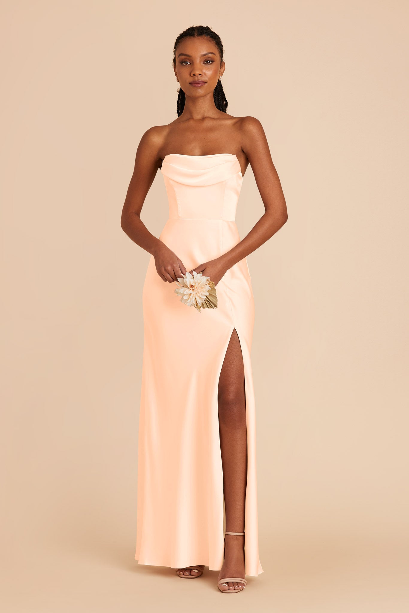 Peach Cream Mia Matte Satin Convertible Dress by Birdy Grey