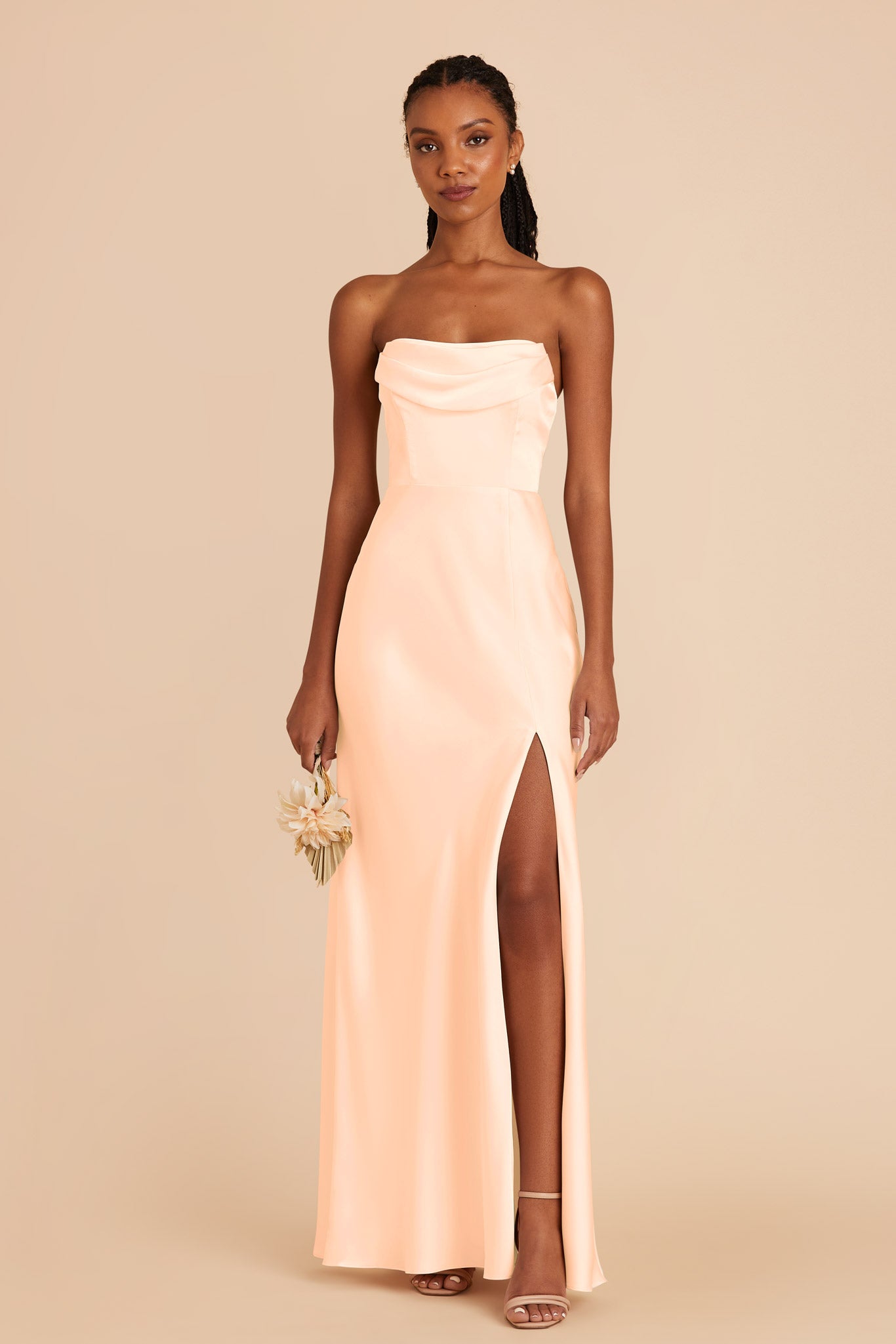 Peach Cream Mia Matte Satin Convertible Dress by Birdy Grey