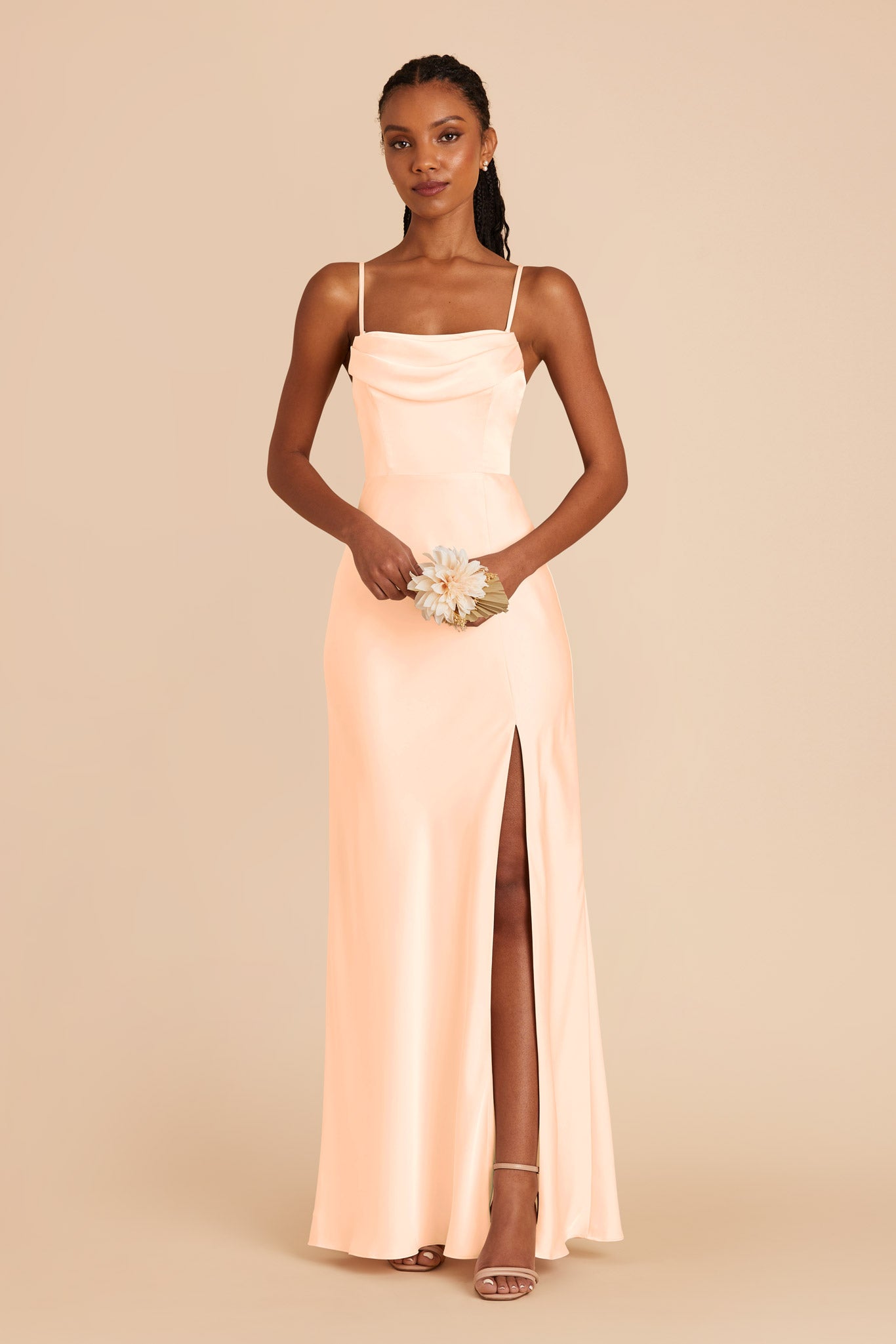 Peach Cream Mia Matte Satin Convertible Dress by Birdy Grey