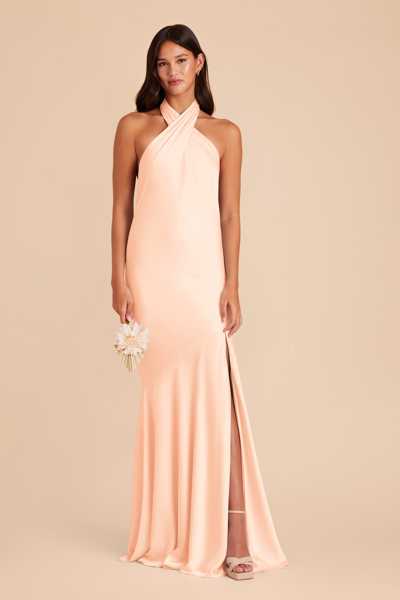 Peach Cream Stephanie Matte Satin Dress by Birdy Grey