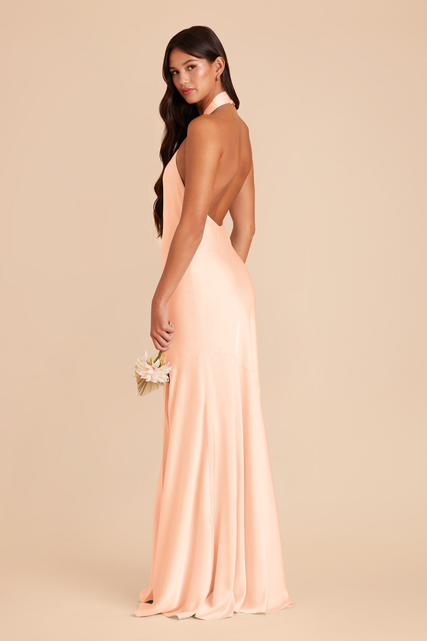 Peach Cream Stephanie Matte Satin Dress by Birdy Grey