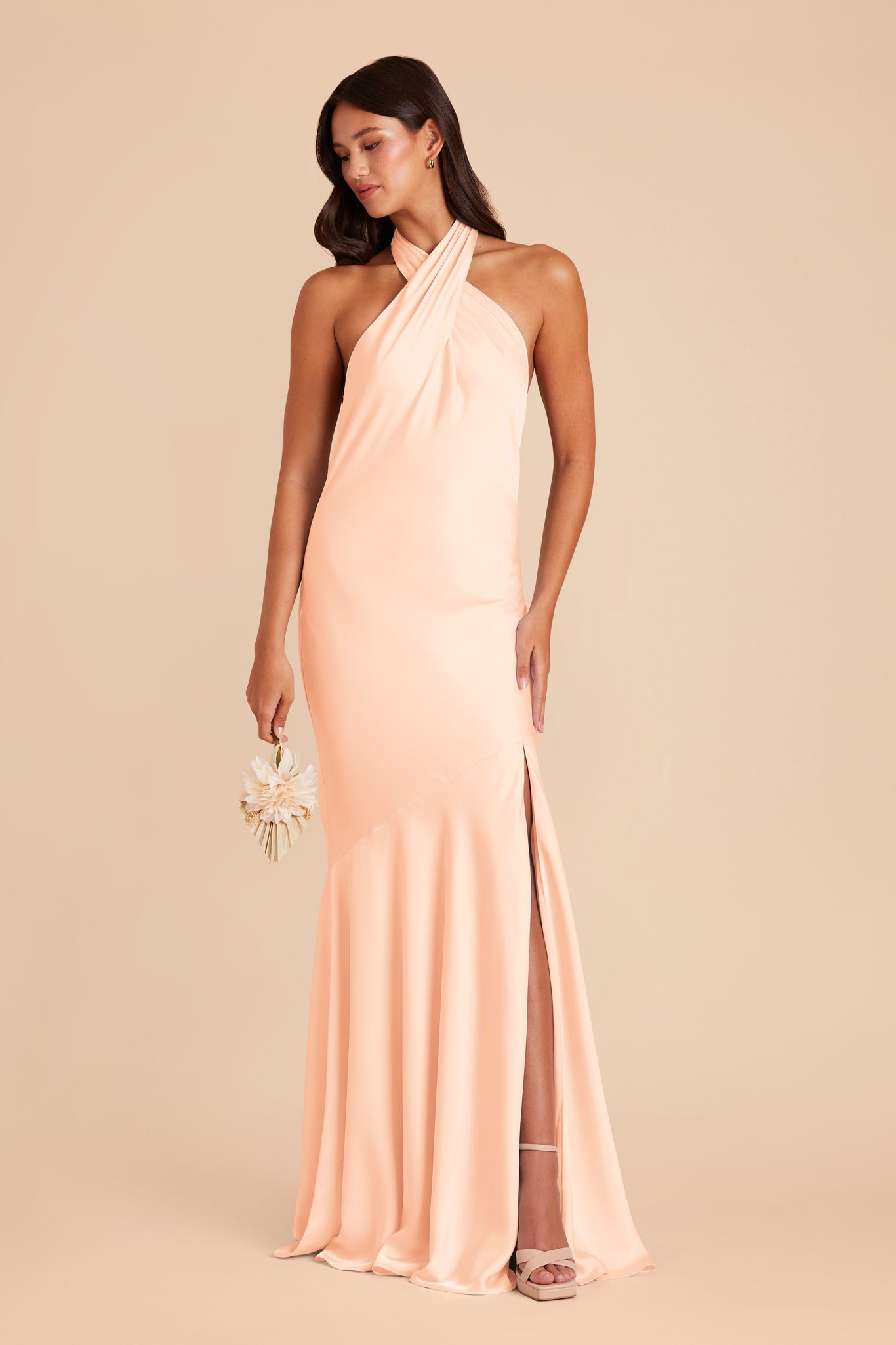 Peach Cream Stephanie Matte Satin Dress by Birdy Grey