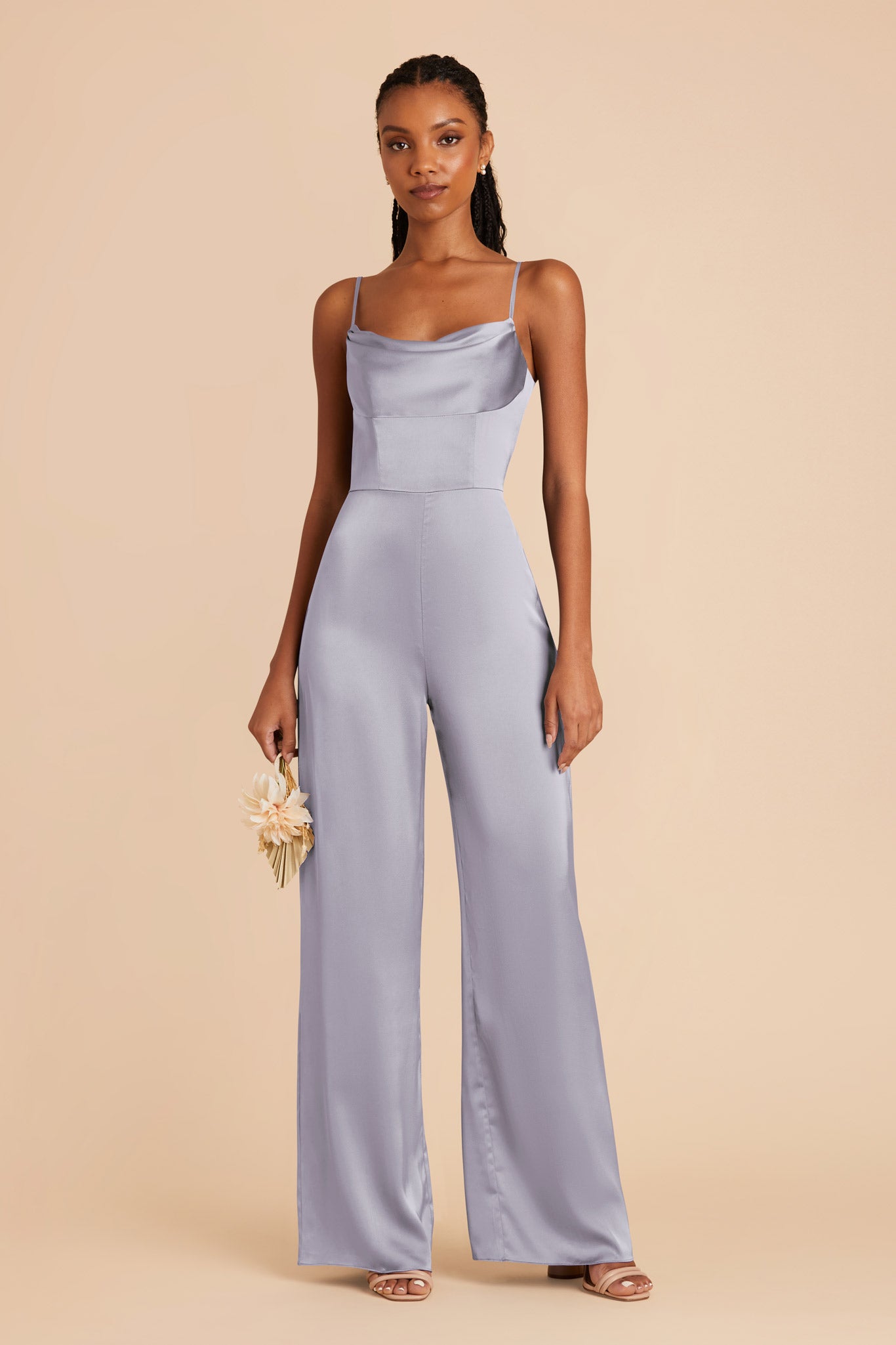 Periwinkle Blue Donna Matte Satin Bridesmaid Jumpsuit by Birdy Grey
