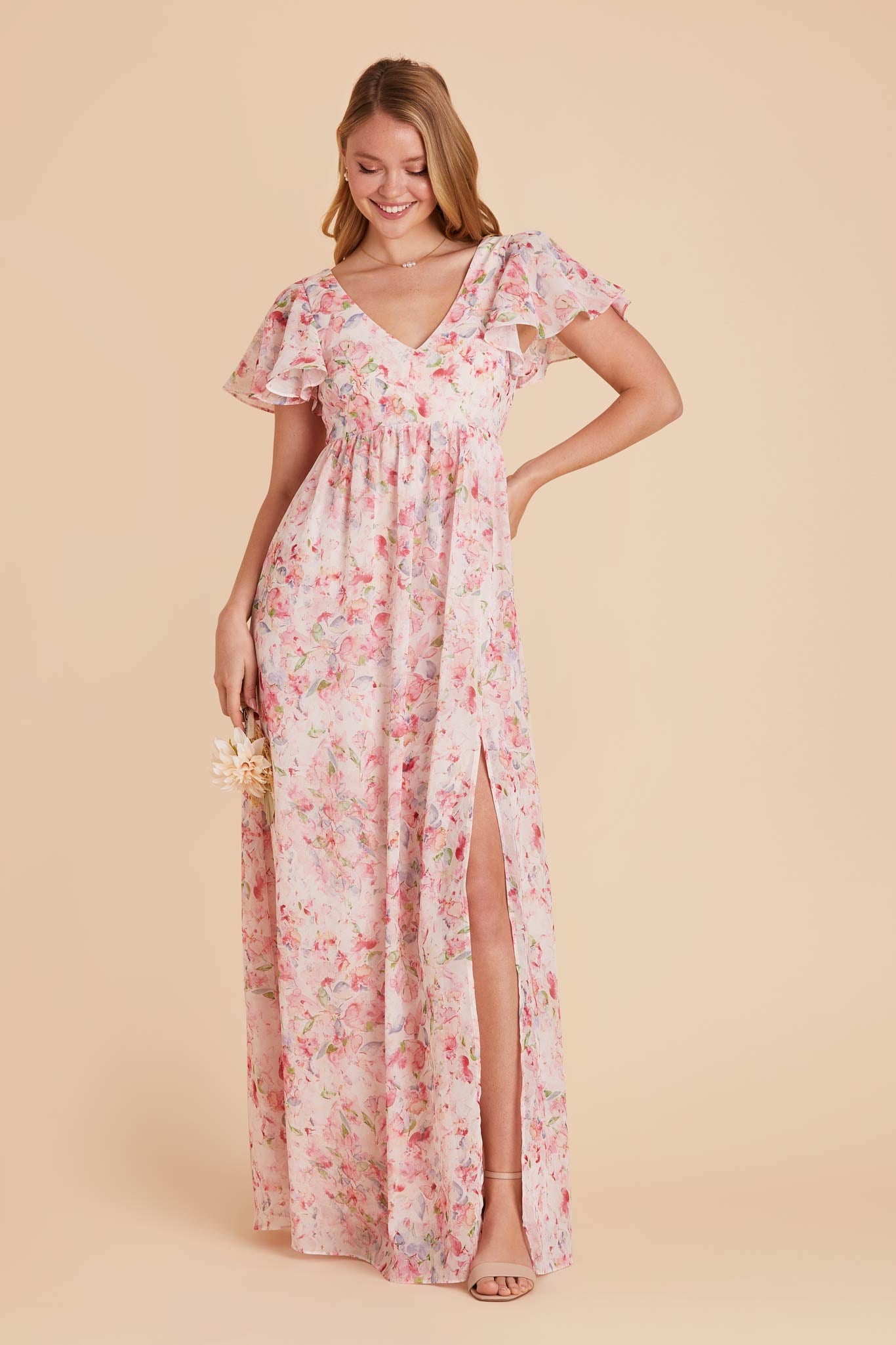 Pink Falling Petals Hannah Empire Dress by Birdy Grey