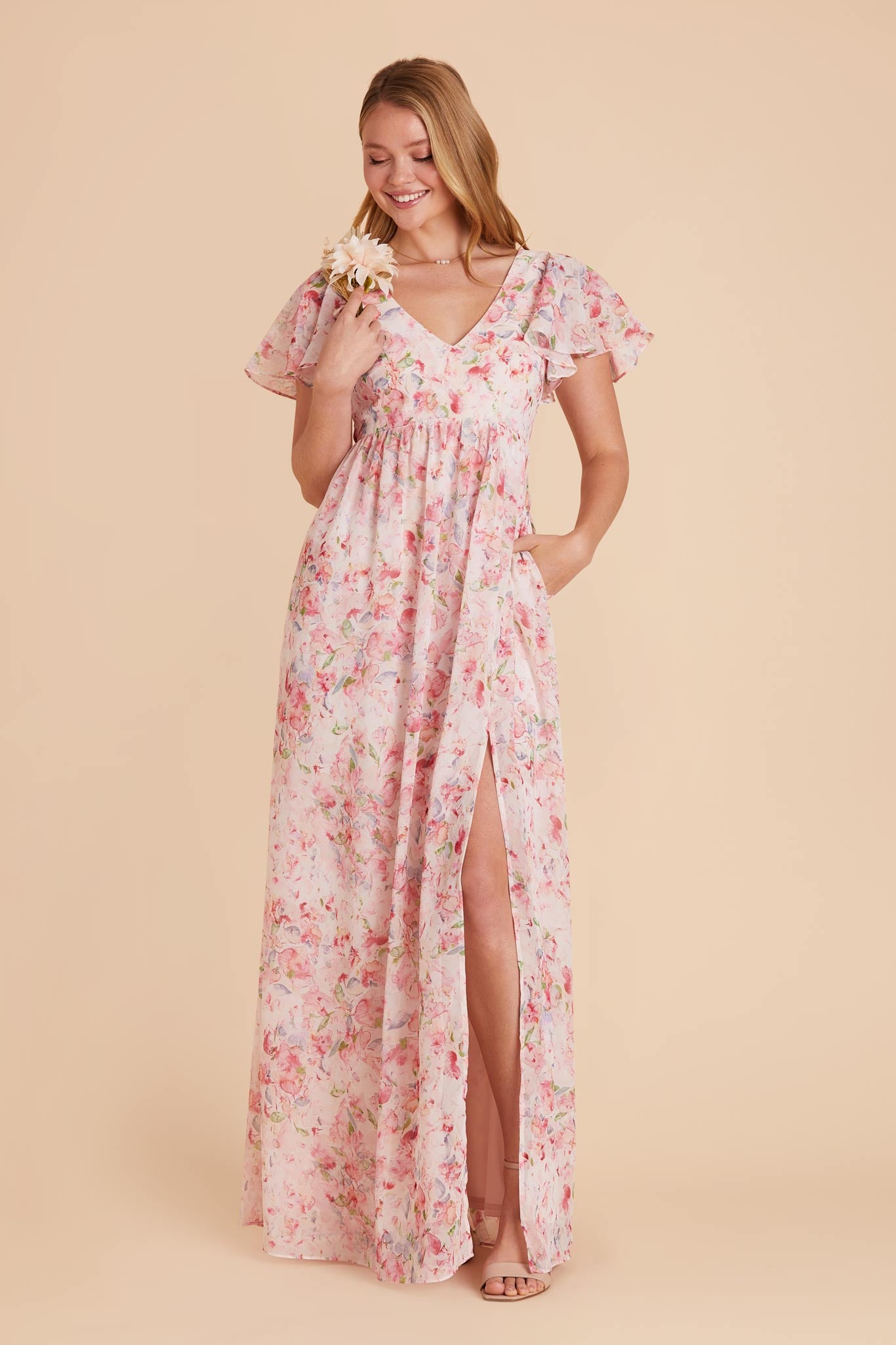 Pink Falling Petals Hannah Empire Dress by Birdy Grey