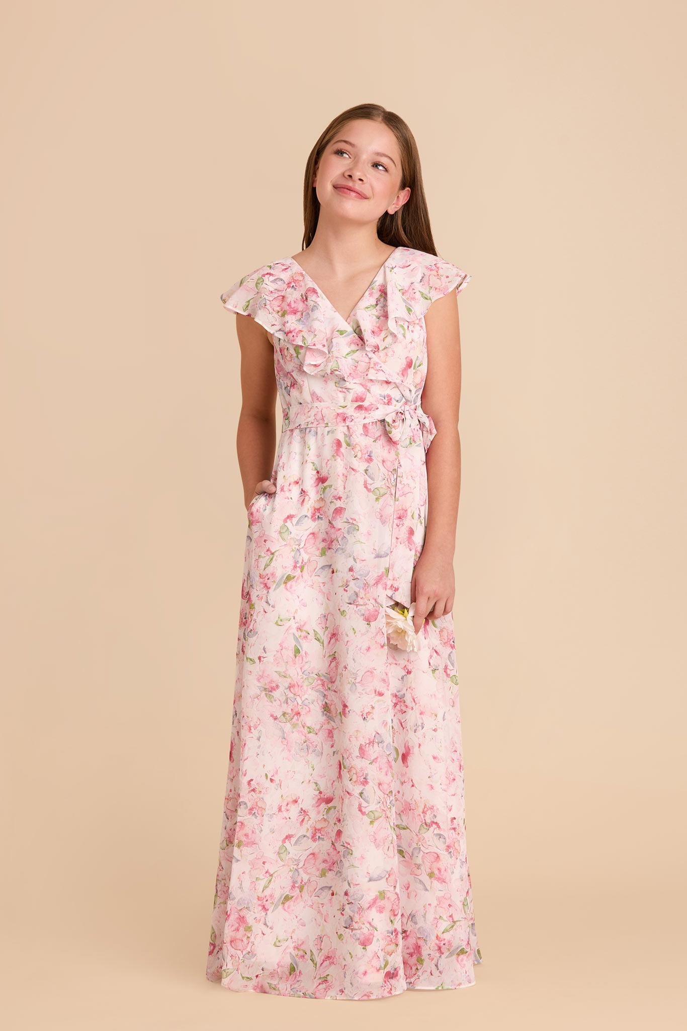 Jax Junior Chiffon Dress - Pink Falling Petals by Birdy Grey