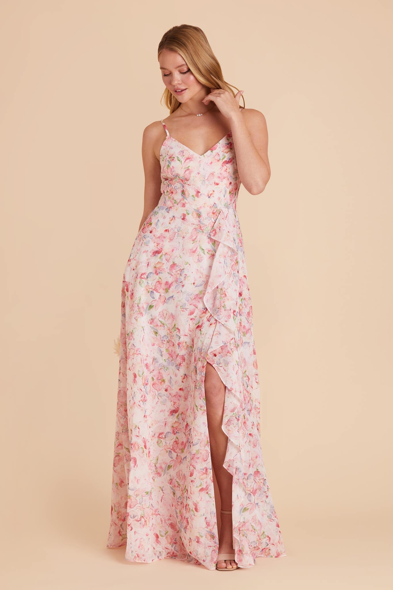 Pink Falling Petals Theresa Chiffon Dress by Birdy Grey